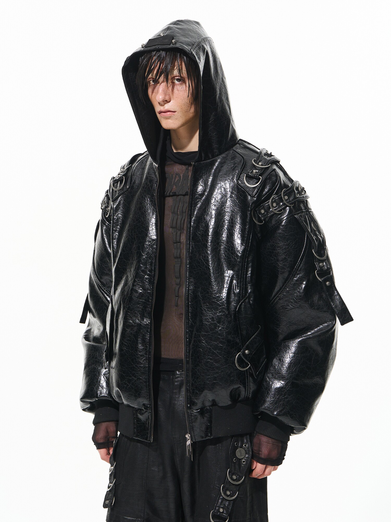 Bomber Hooded Aviator Metal Accent Jacket