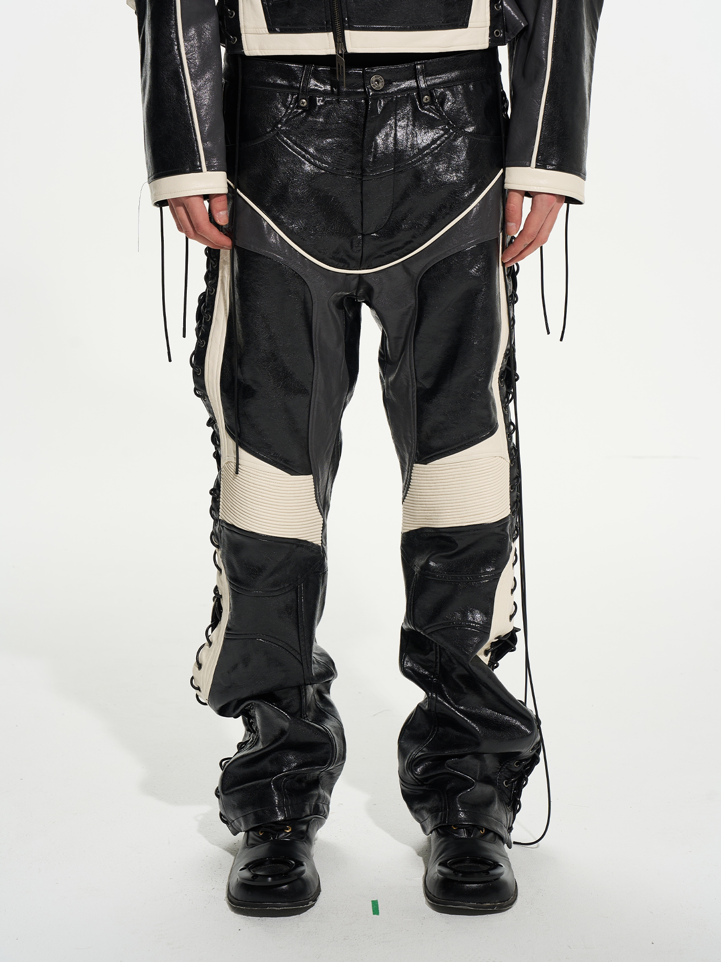 Color-Block Motorcycle Strap Pants