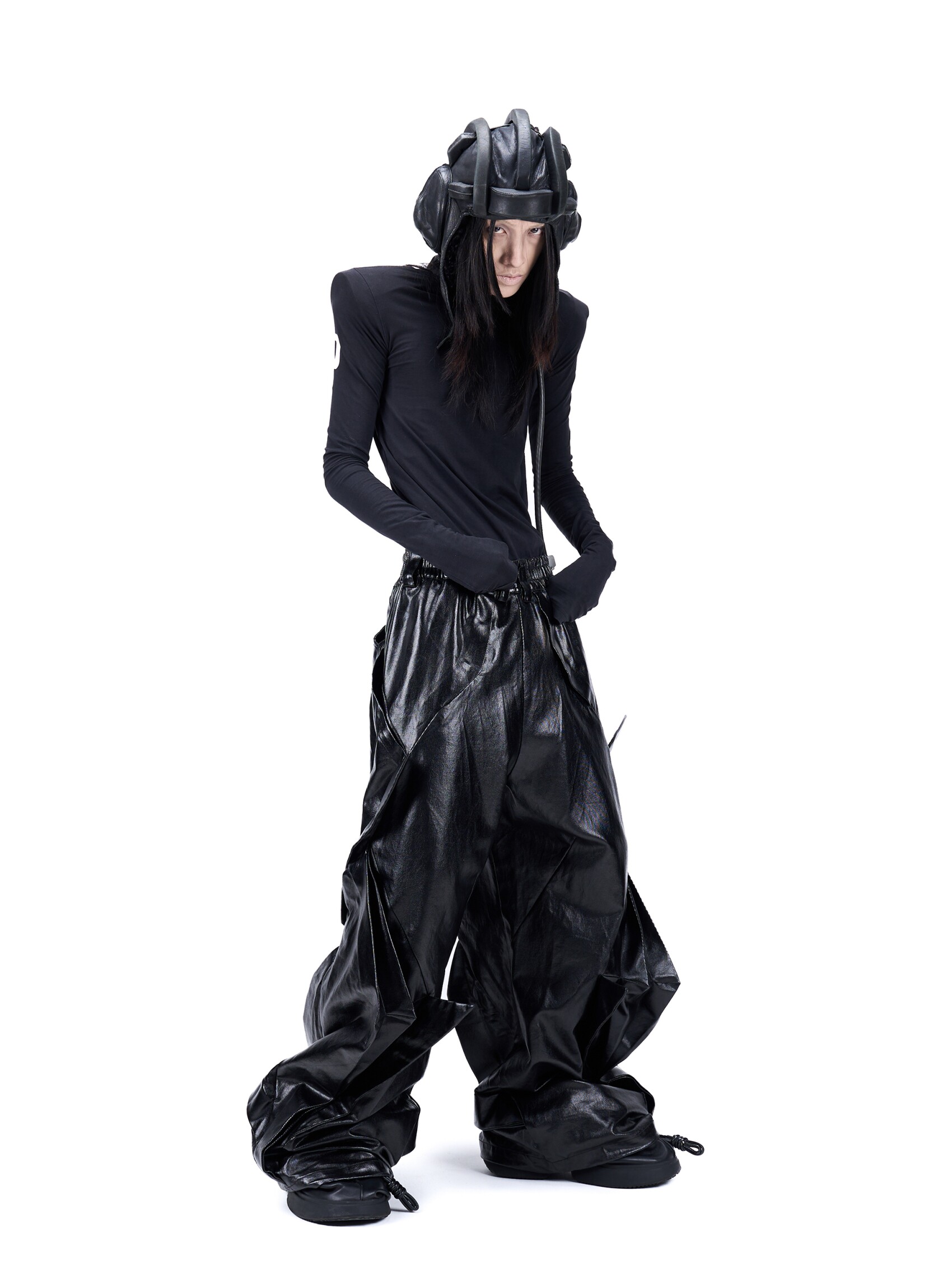 "Folded Shadow" Coated Deconstructed Parachute Pants