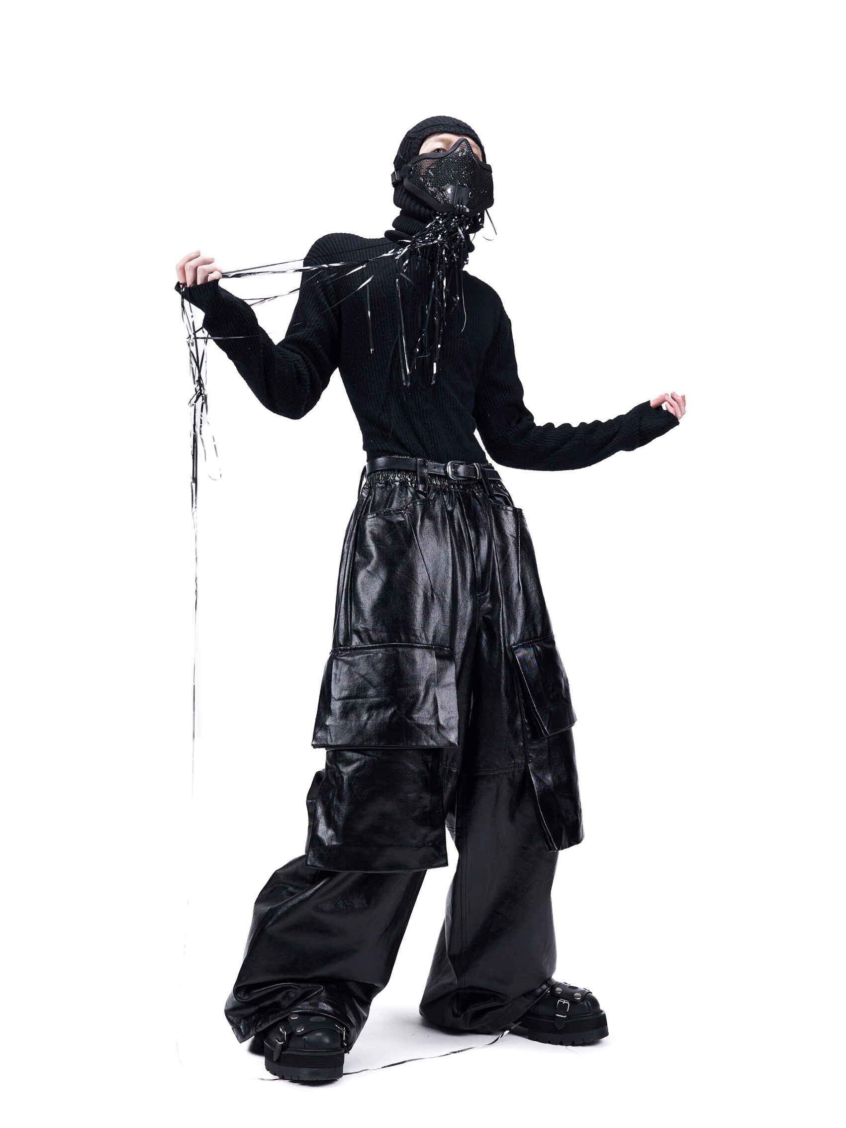 "Undercurrent" Coated Pleated Cargo Pants