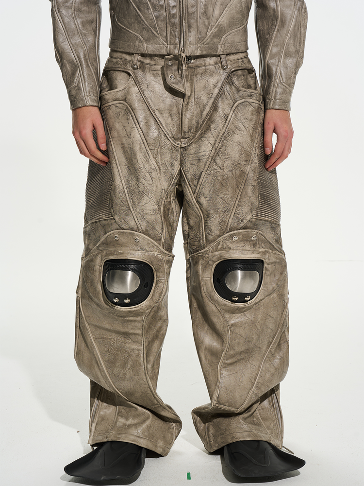 Heavy-Duty Metal Armor Motorcycle Leather Pants