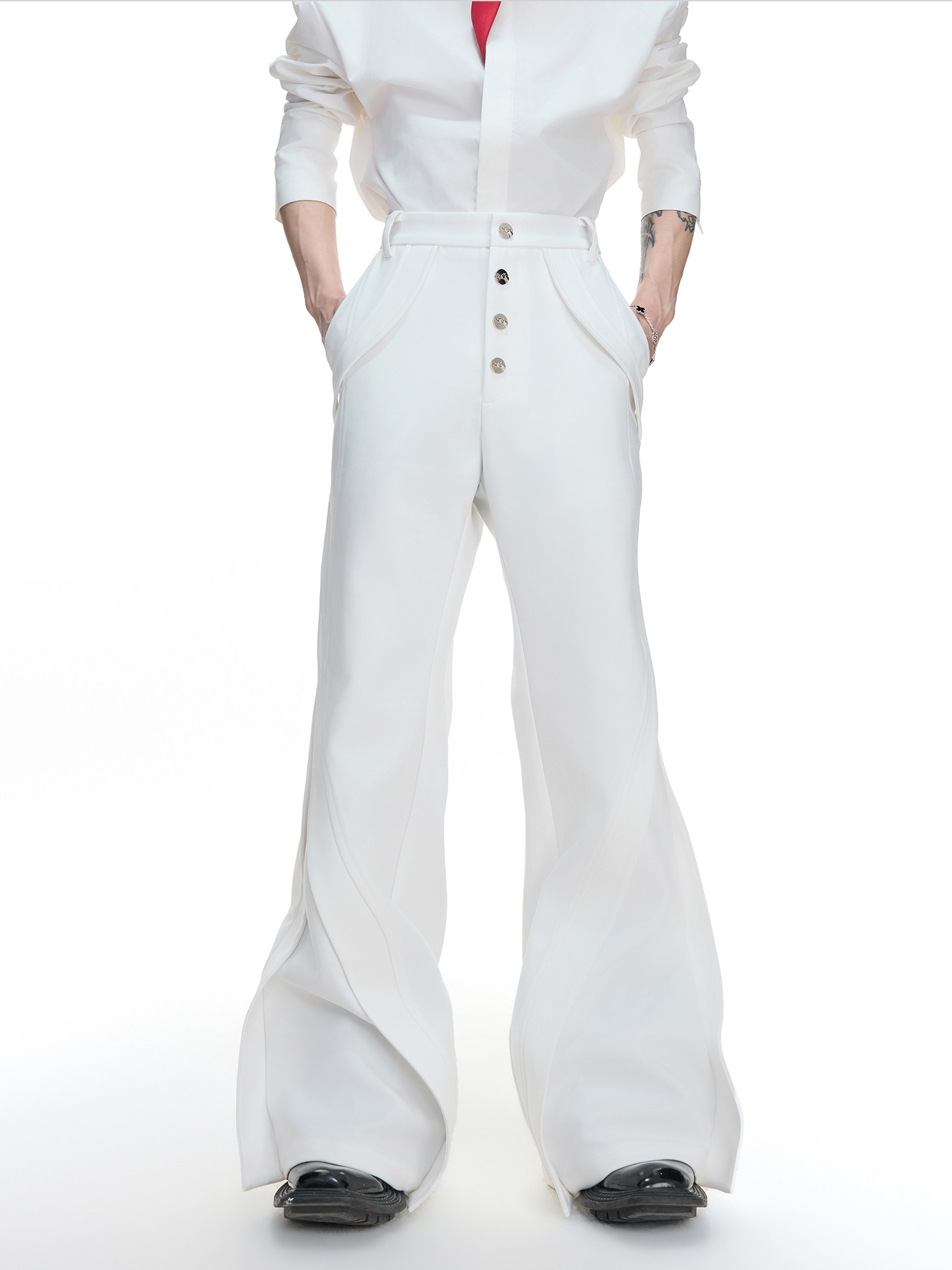 Chiren Deconstructed Paneled Micro-Flare Trousers