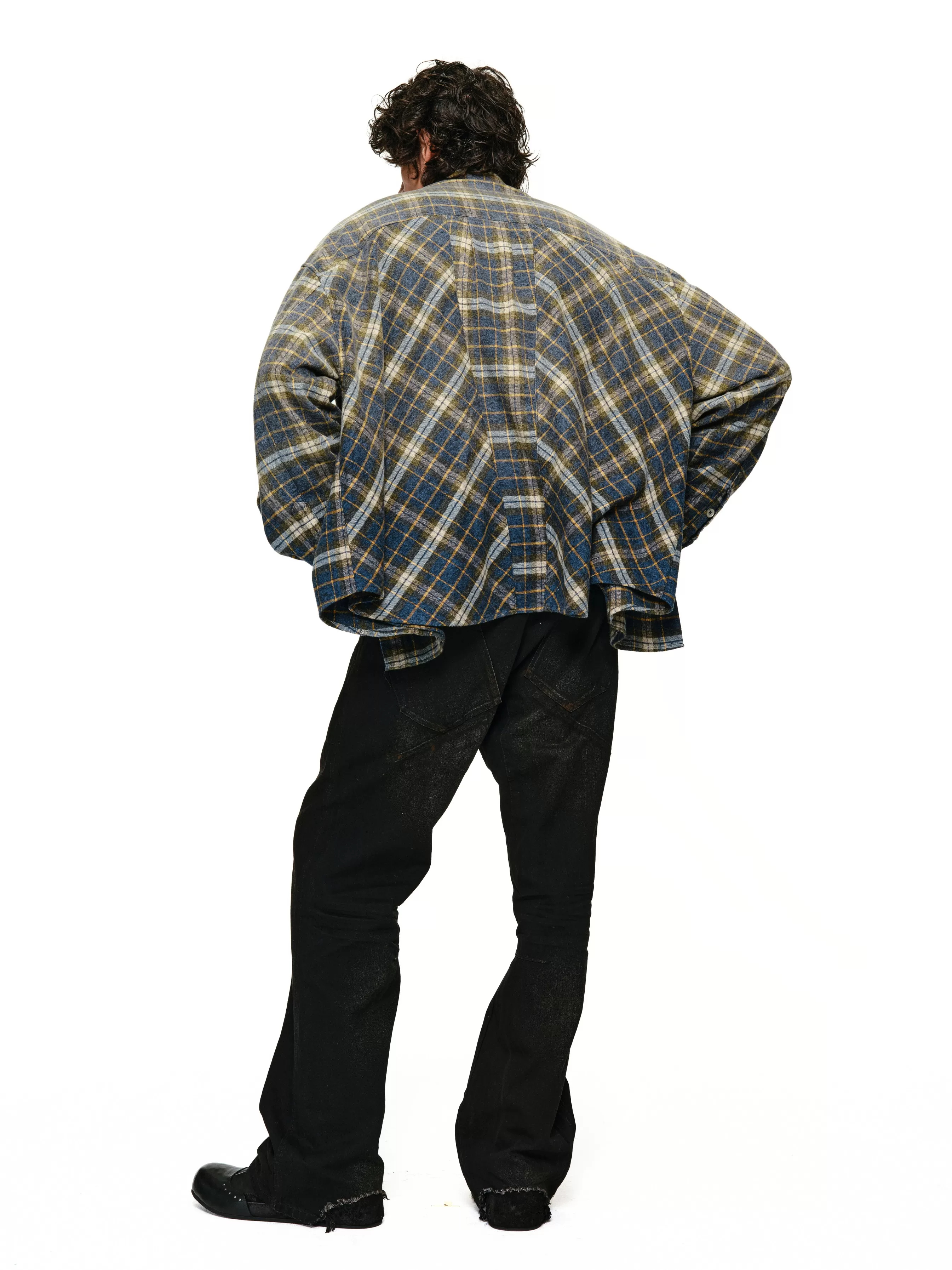 Aurora Fade-Tartan Brushed Gradient-Fade Overshirt