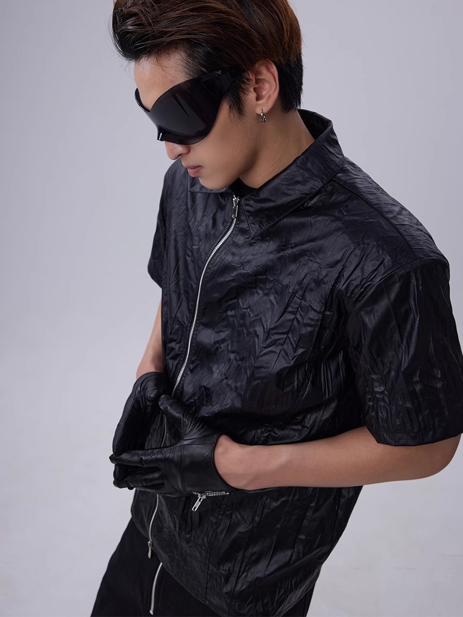 RVANGUARD 23SS PLEATED EFFECT ASYMMETRIC ZIP SHIRT