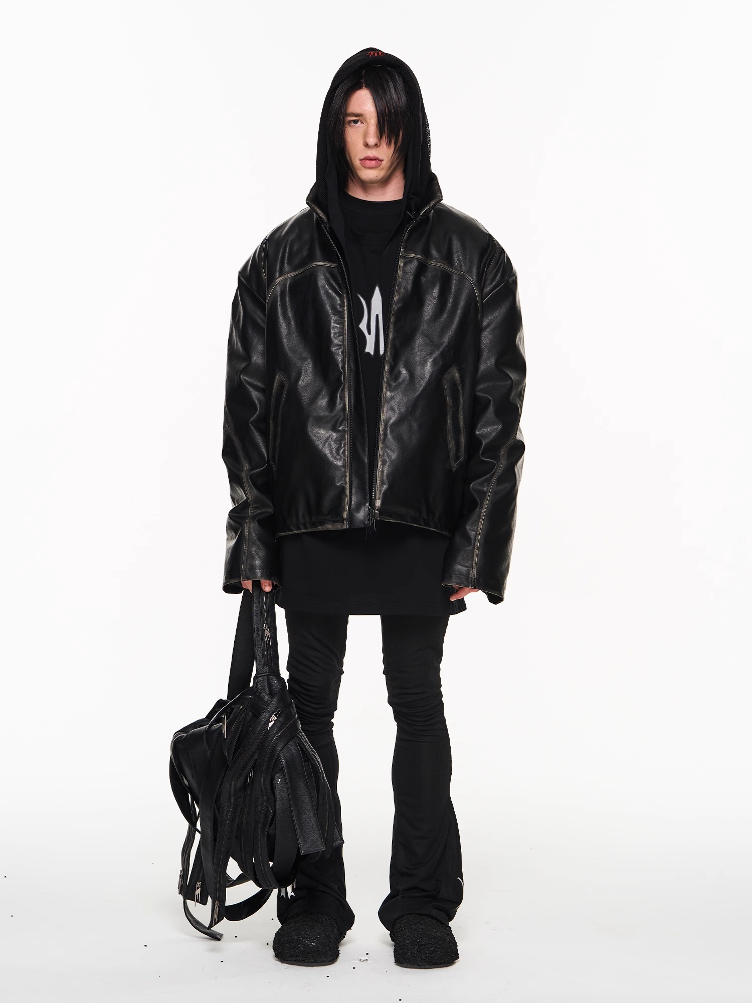 BLINDNOPLAN 23AW Oversized Distressed and Rubbed Leather Jacket