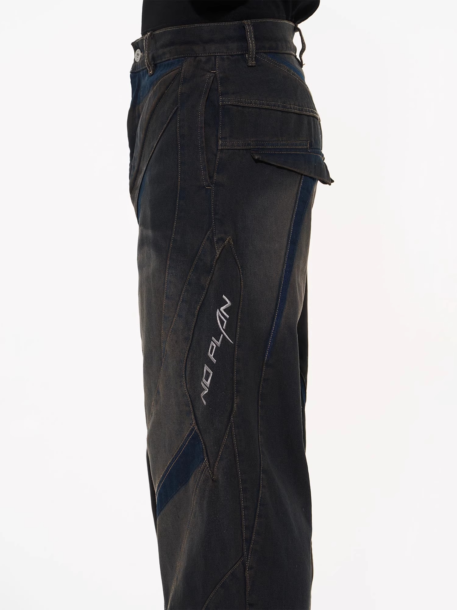 BLINDNOPLAN 23AW Heavy-duty Embroidered 3D Patchwork Biker Jeans