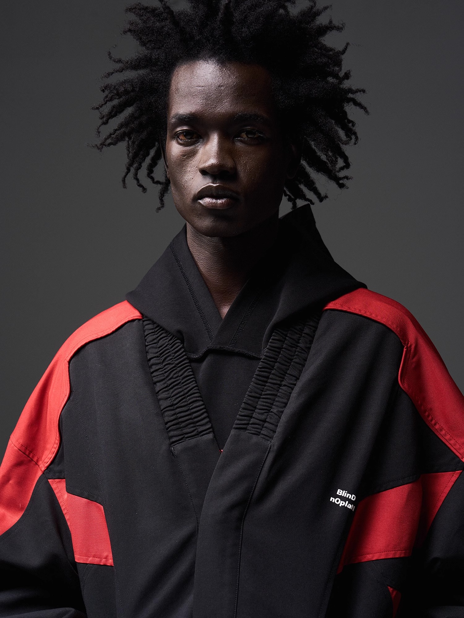 BLINDNOPLAN 24SS Color-blocked Collar Ruched Jacket