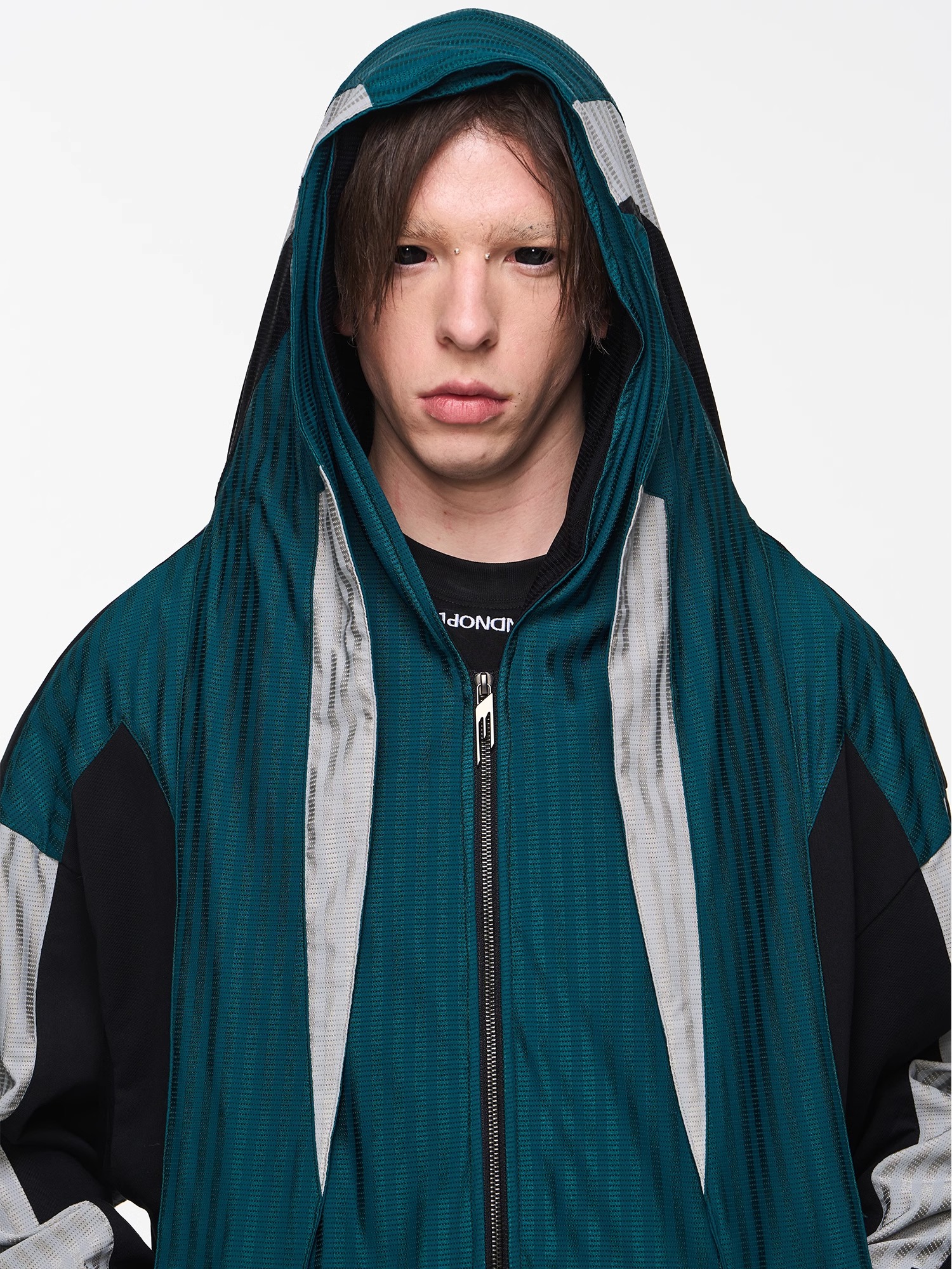 BLINDNOPLAN 24SS Color-blocked Mesh Sports Overlay Hoodie