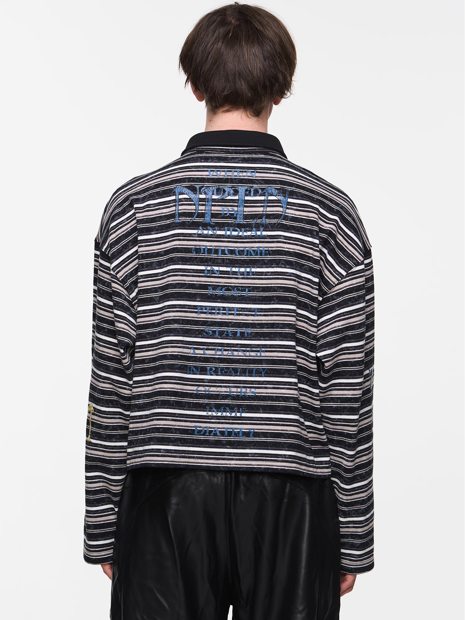 BLINDNOPLAN 24SS Washed and Distressed Striped Polo Shirt