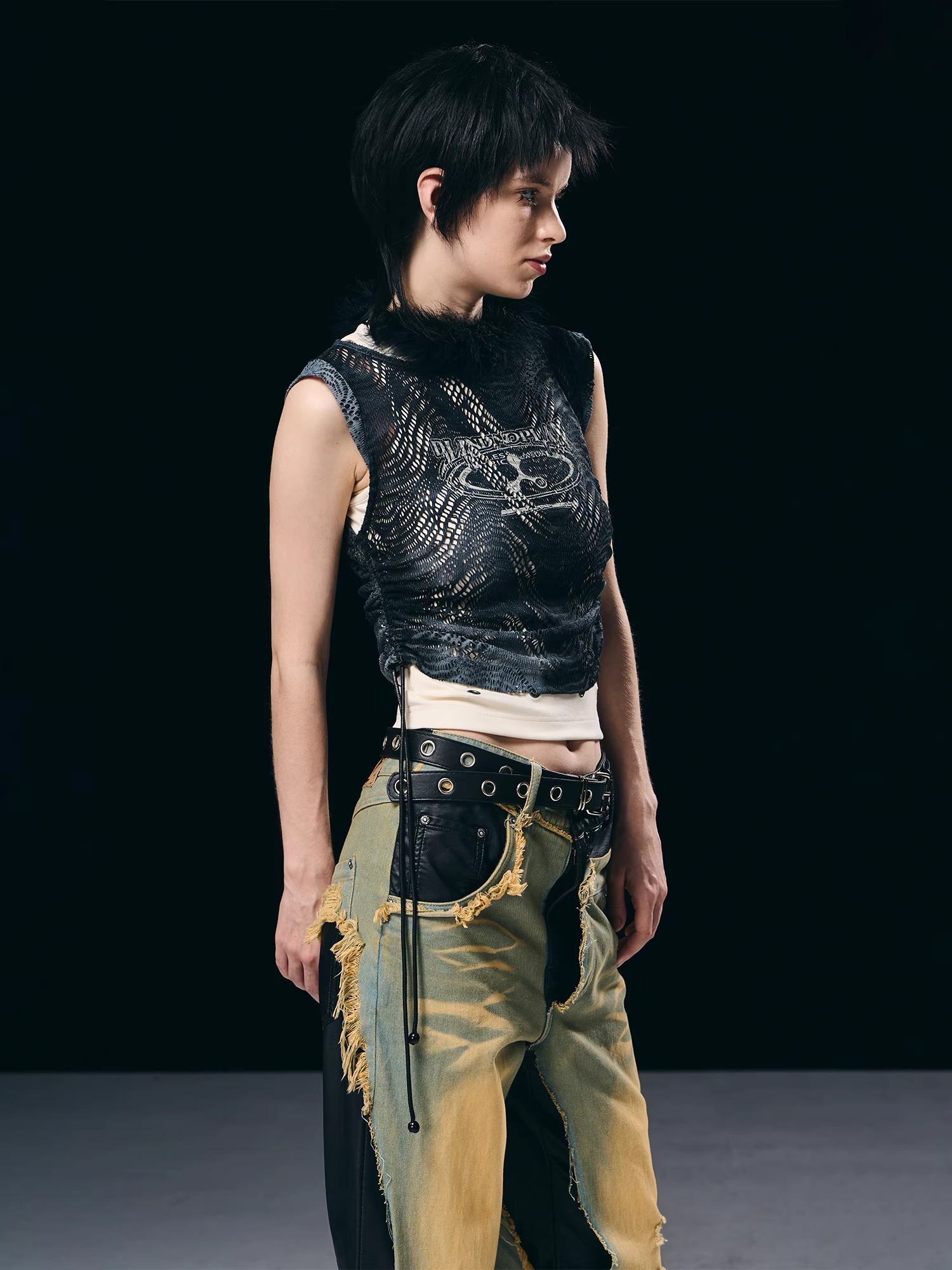 BORON ATOMS 23SS Two-piece Textured Tie-dye Pleated Tank