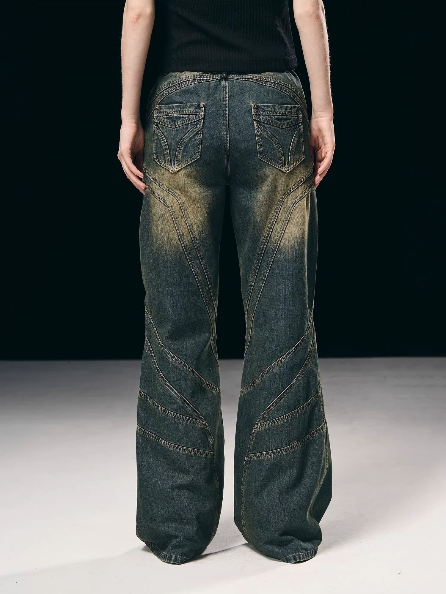 BORON ATOMS 23SS Patchwork Striped Flared Jeans