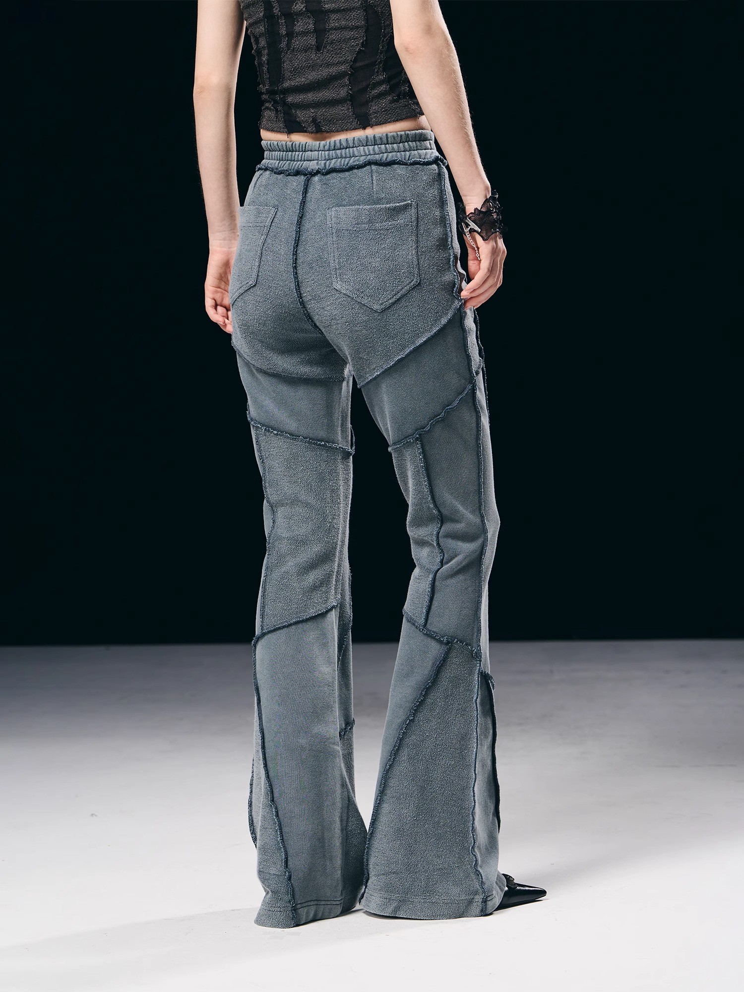 BORON ATOMS 23SS Distressed Washed Reversible Patchwork Slim Fit Overalls