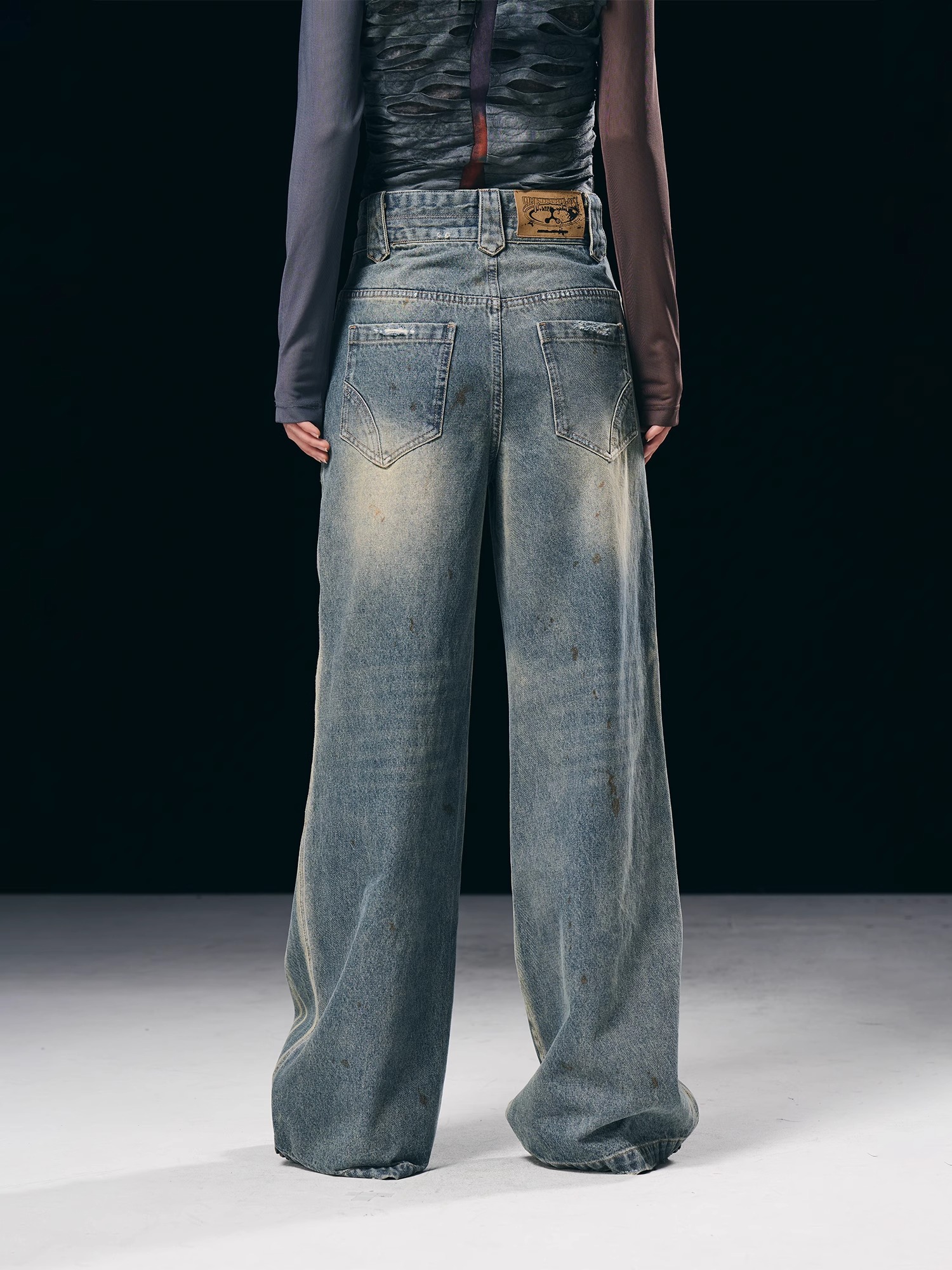 BORON ATOMS 23SS Washed and Distressed Pinstripe Denim Jeans