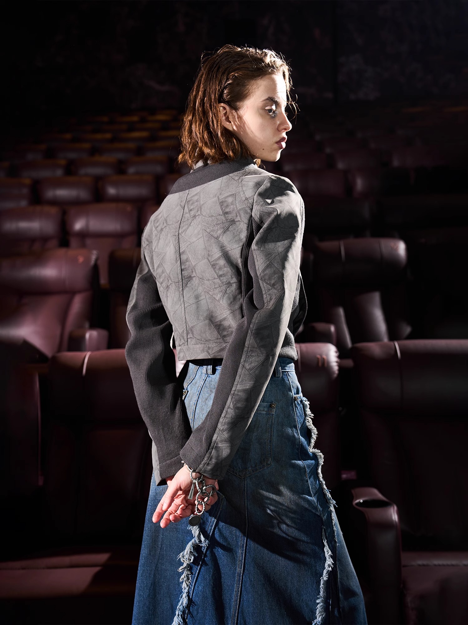 BORON ATOMS 24SS Textured Dark Stripe Short Leather Jacket