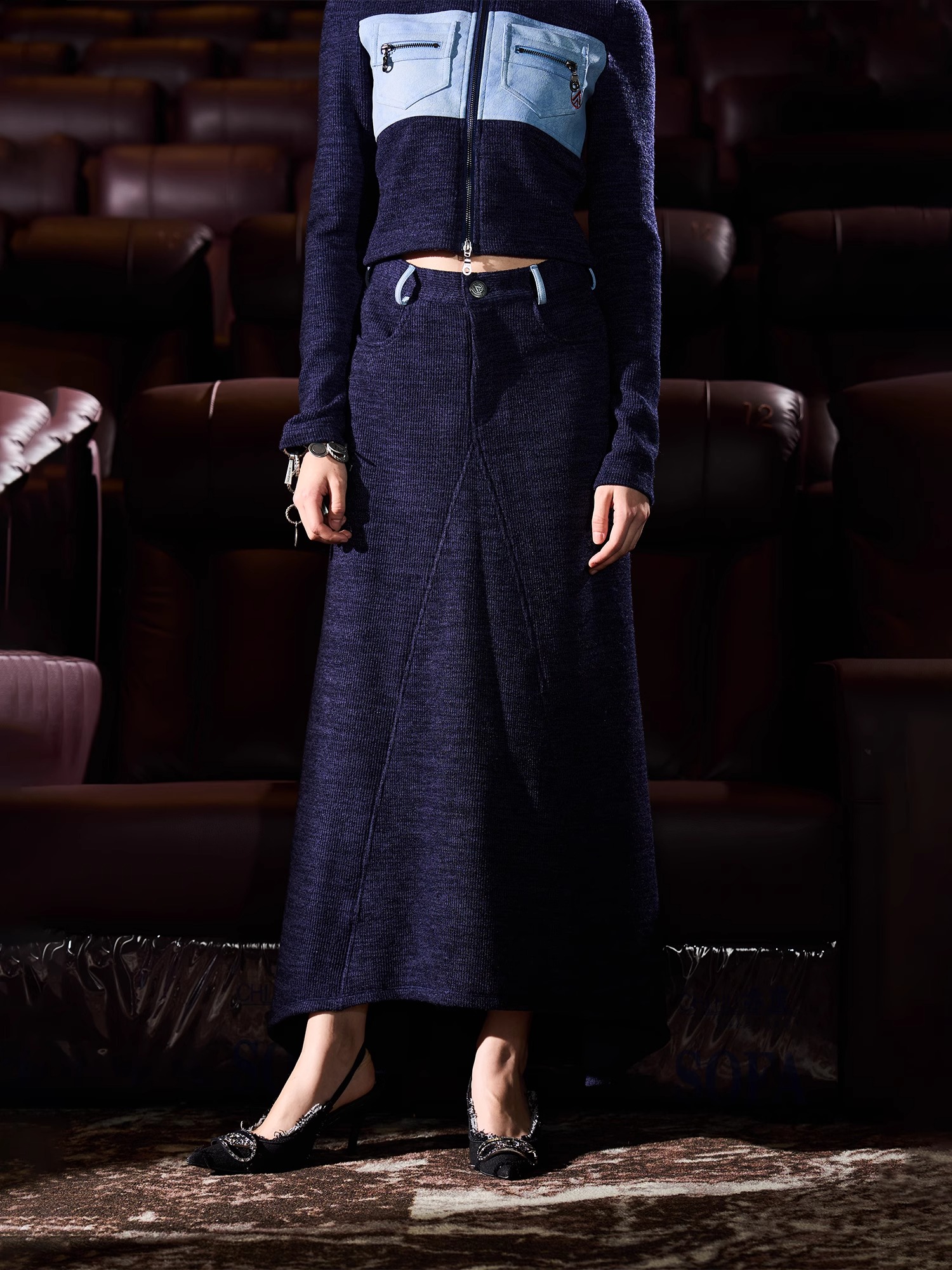 BORON ATOMS 24SS Knitted Patchwork Skirt