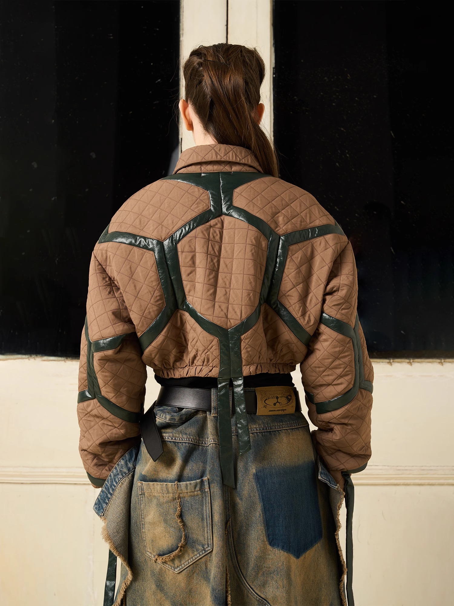 BORON ATOMS 24SS Soccer-patterned Quilted Patchwork Contrast Short Jacket