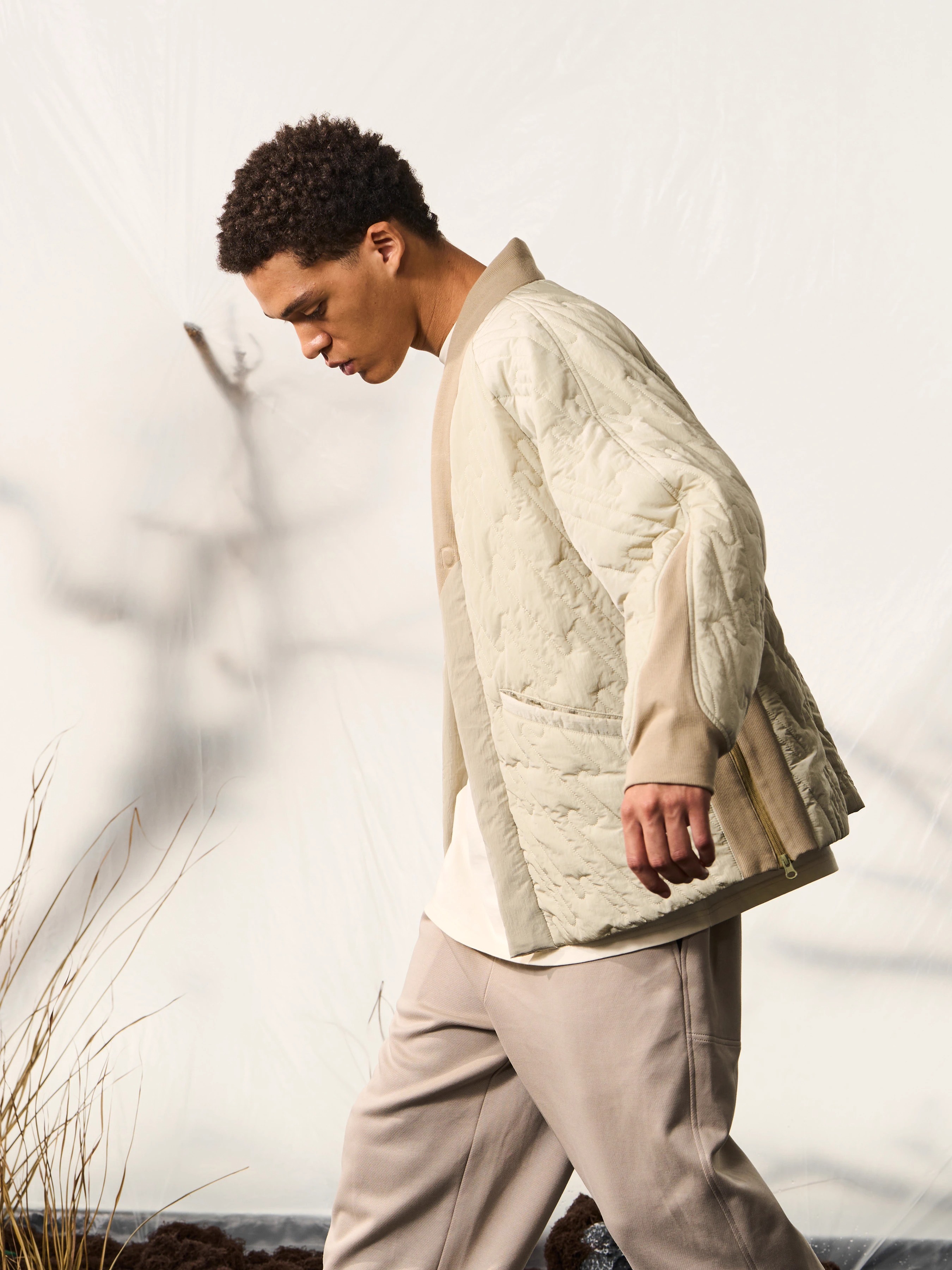 HALCYON 23AW Woven and Stitched Twill Patchwork New Shearling Robe