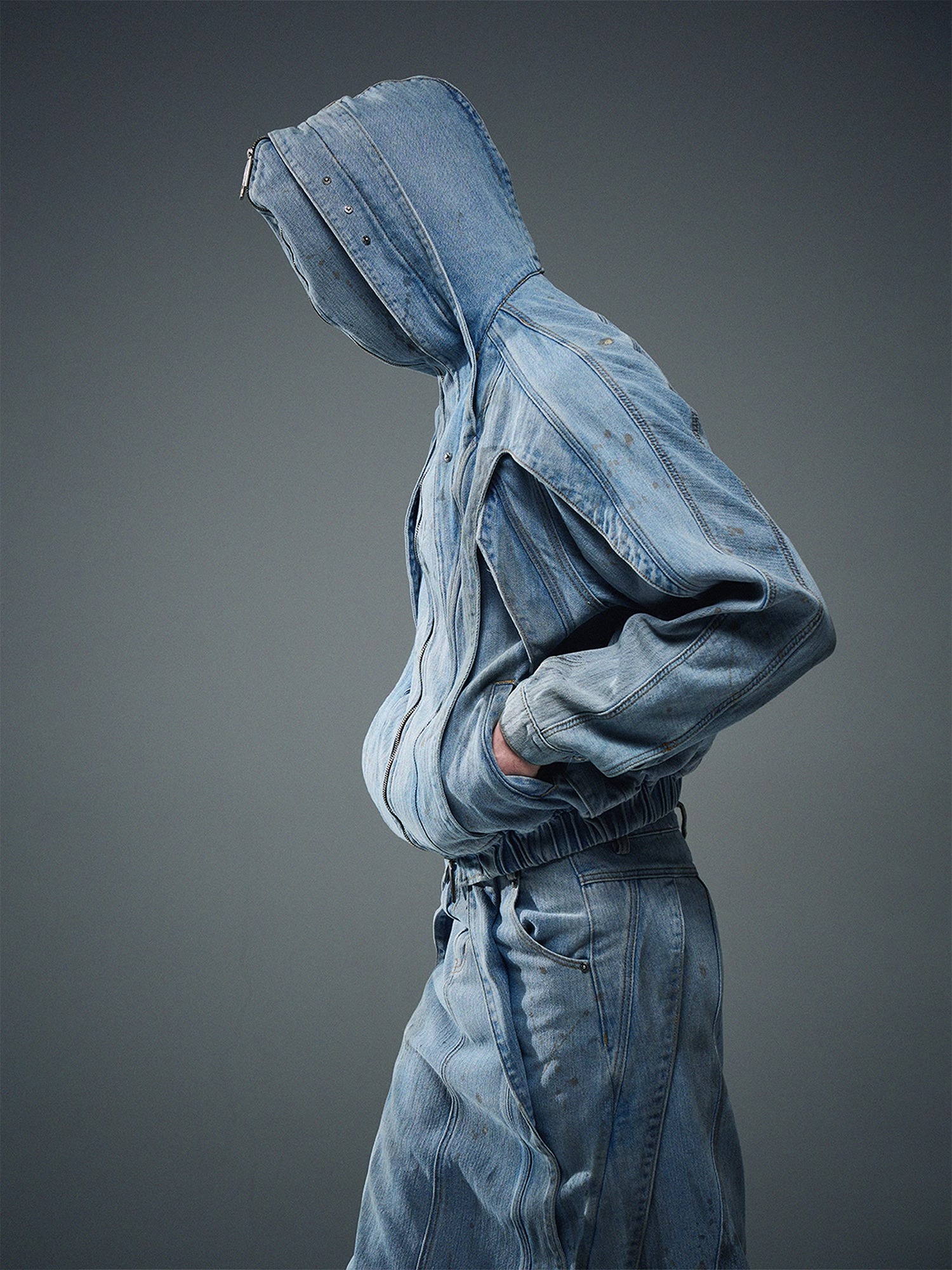 BLINDNOPLAN 24SS Mud-dyed Ink-splattered Distressed Hooded Jacket