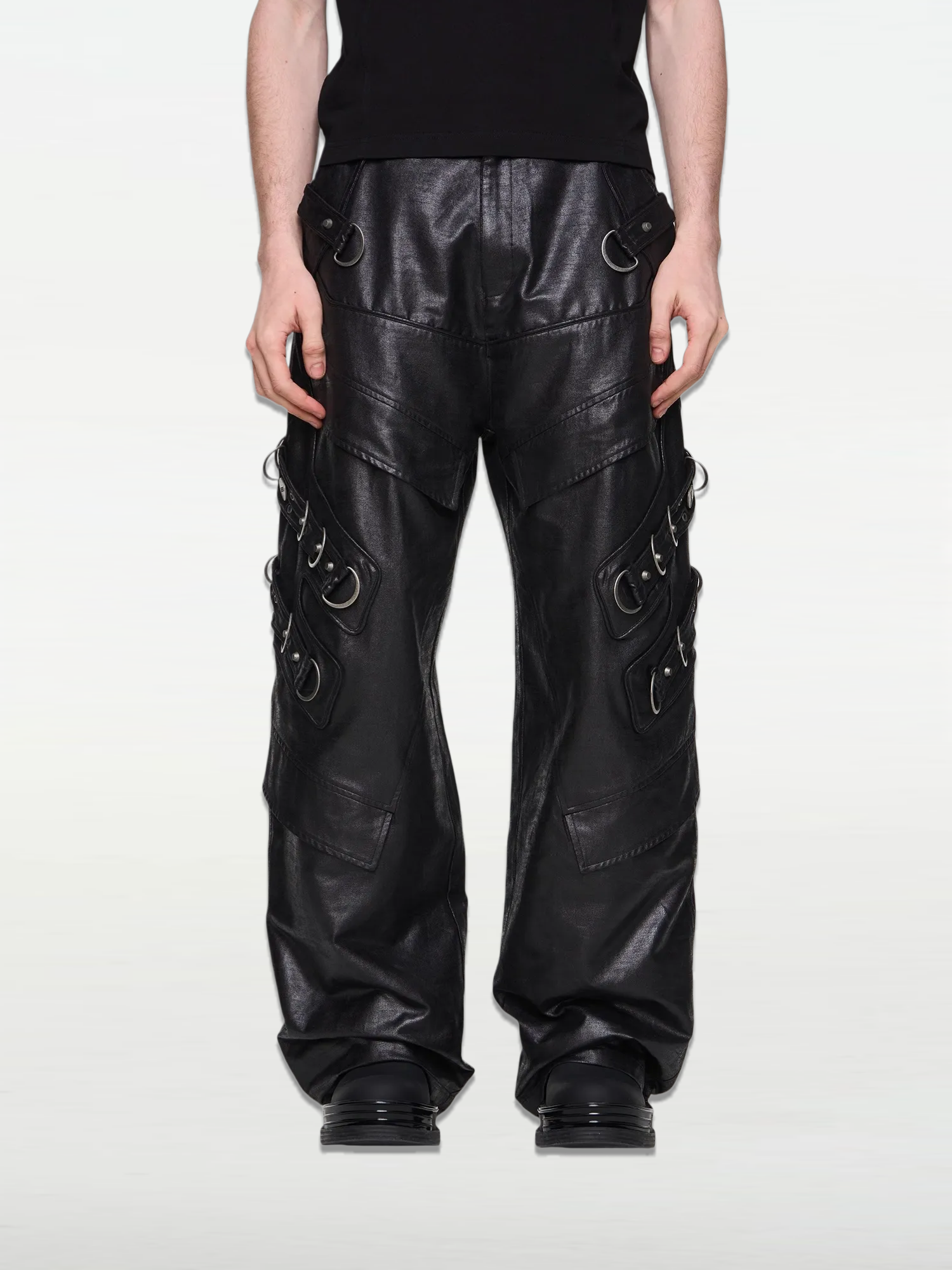 Heavy-duty Metal Trim Decorated Work Pants