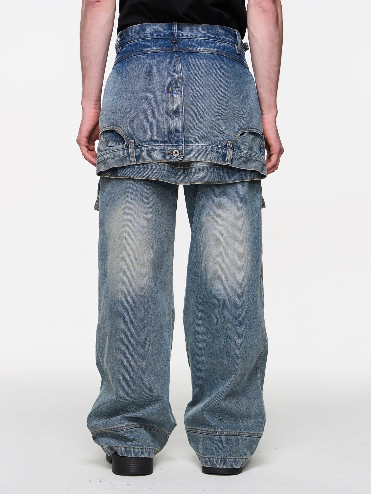 BLINDNOPLAN 24SS Multi-layered Faux Two-piece Ice Blue Workwear Denim Jeans
