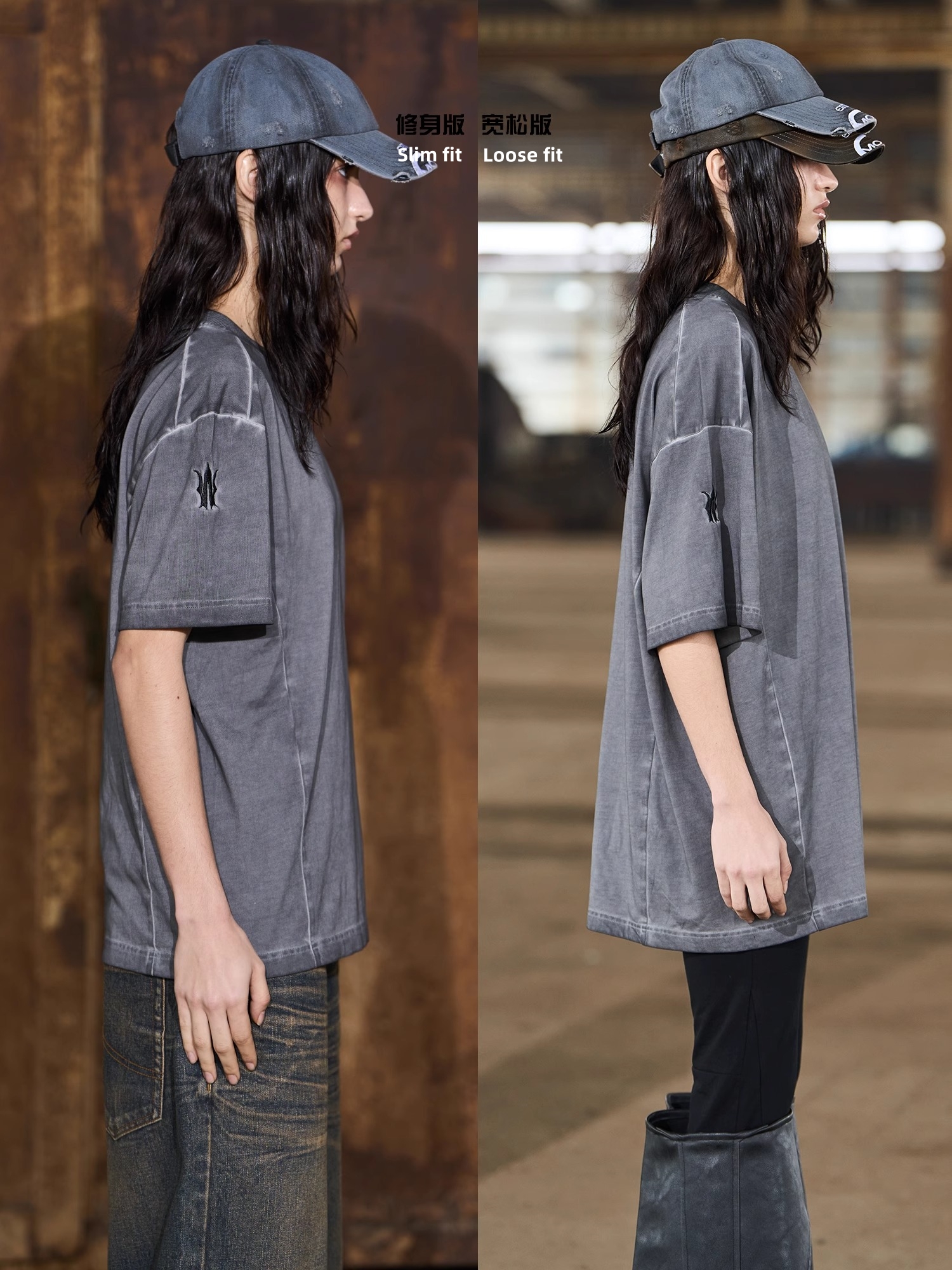 BLINDNOPLAN 24SS Washed and Distressed Basic Embroidered T-shirt