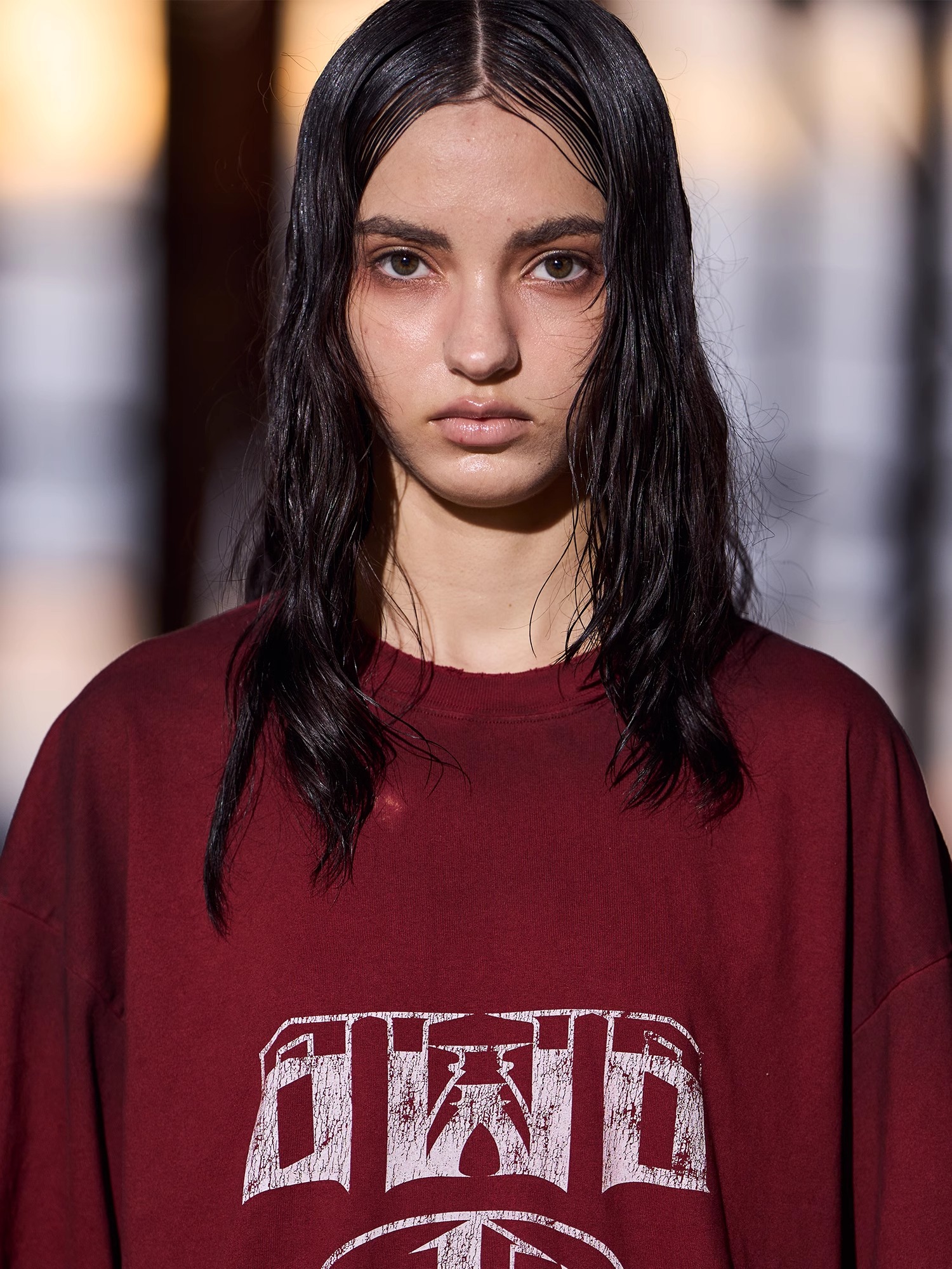 BLINDNOPLAN 24SS EXIT MODE Distressed and Printed Dual-tone T-shirt