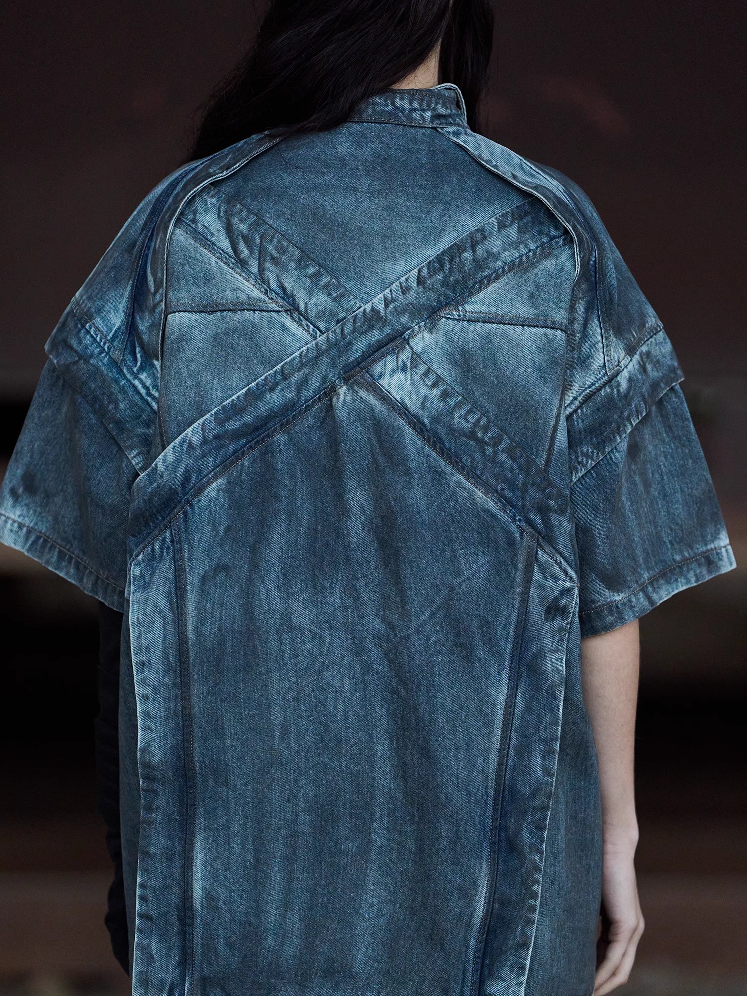 EXITMODE BY BLINDNOPLAN 24SS Heavy Washed Distressed Denim Shirt with Epaulets