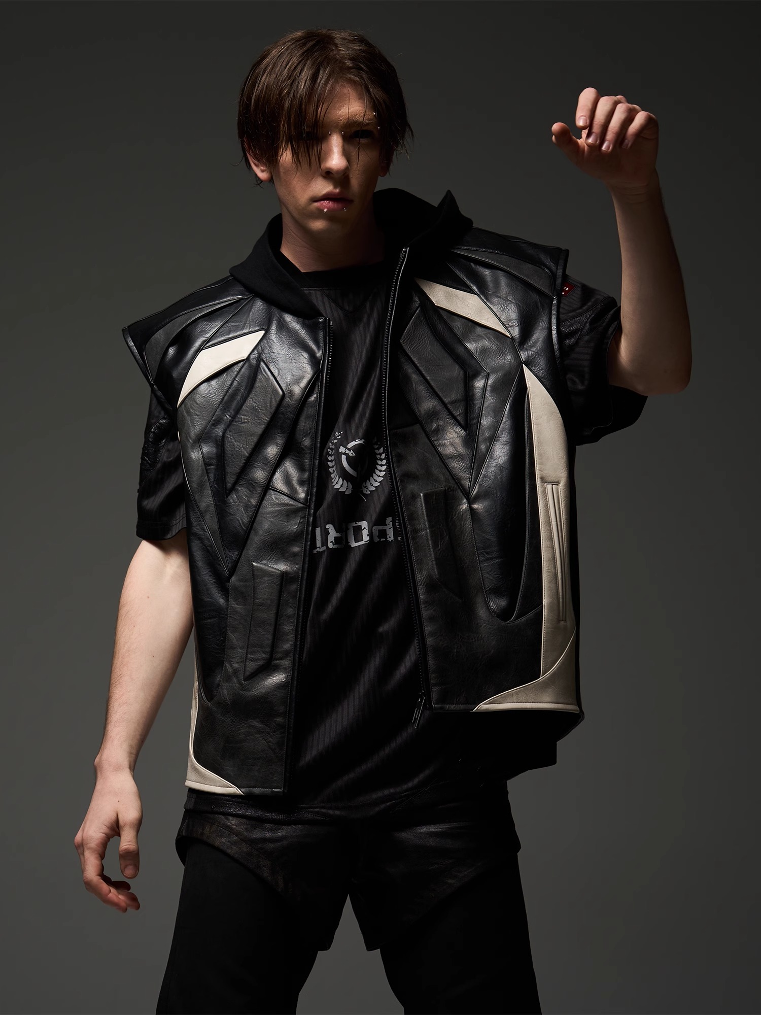 BLINDNOPLAN 24AW Heavy-Duty Colorblock Distressed Biker Vest