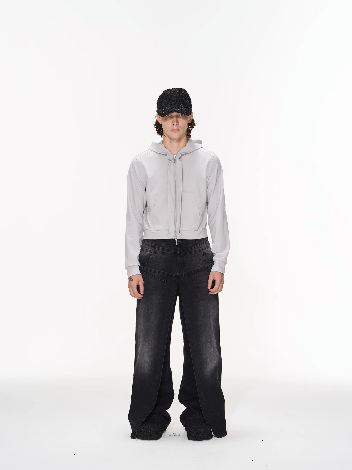 BLINDNOPLAN 23AW 立体飞褊短款基础宽松连帽开衫卫衣