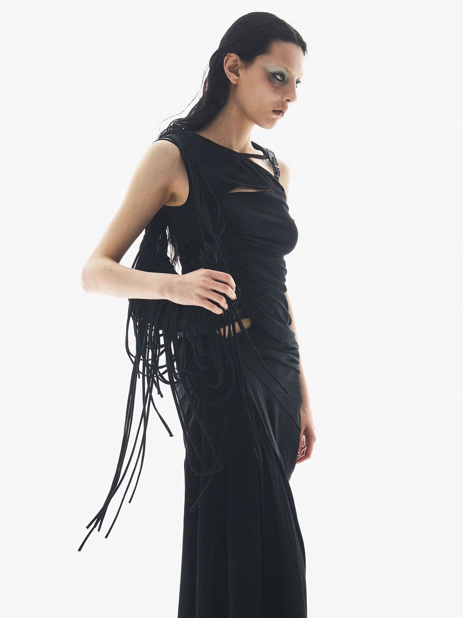 BORON ATOMS 24SS Hollow Ruffle Adjustable Buckle Color-Block Sleeveless Tank