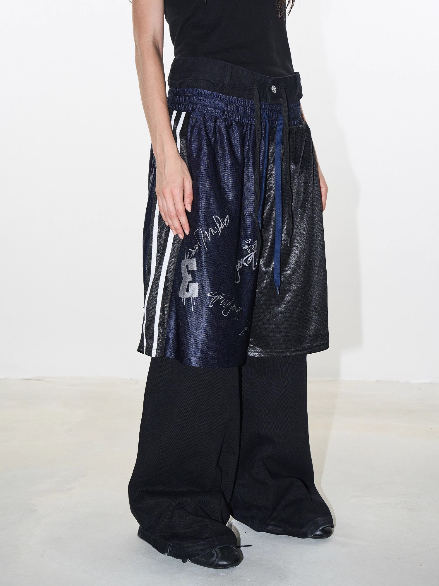 EXITMODE BY BLINDNOPLAN 24AW Graffiti Patchwork Denim Layered Pants