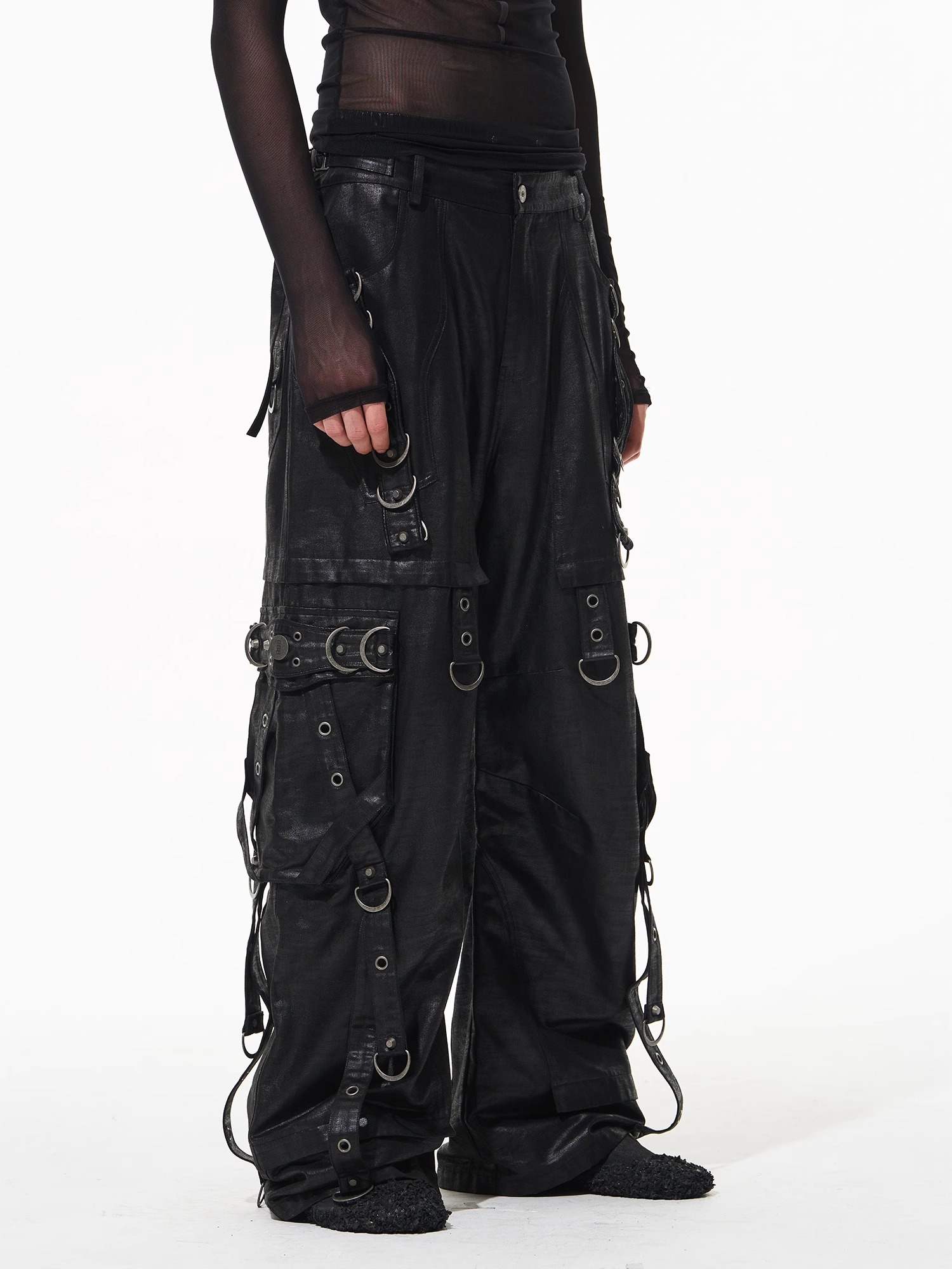 BLINDNOPLAN Heavy Metal Decorated Ribbon Ring Cargo Pants