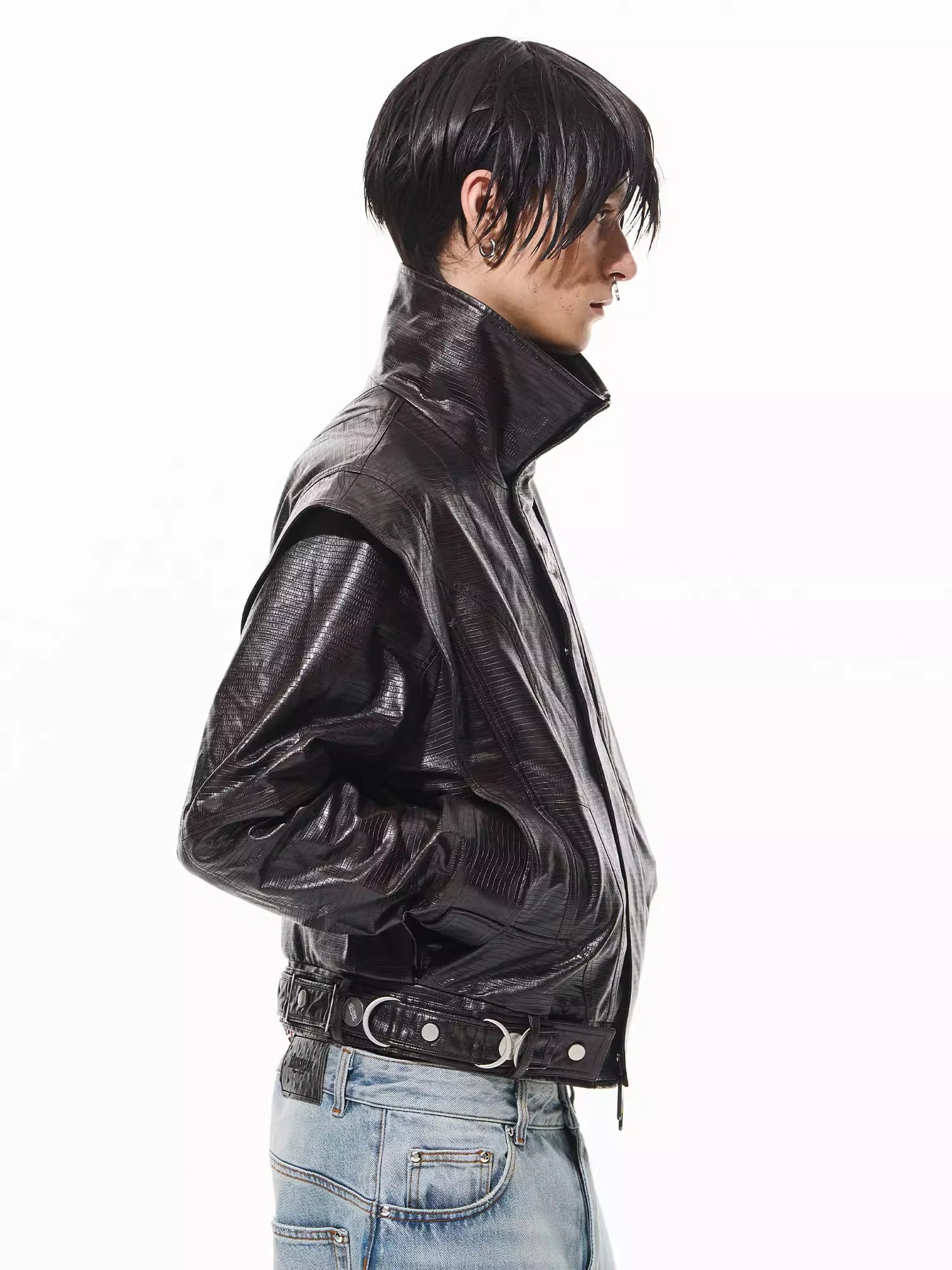 BLINDNOPLAN 24AW Crocodile Pattern Heavy-Duty Metal Belt Jacket