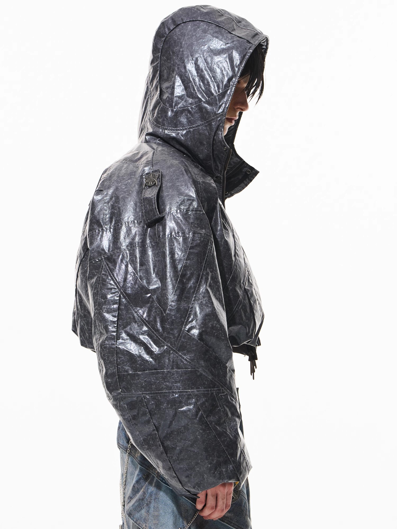 BLINDNOPLAN Hooded Short Multiple Panels Jacket 