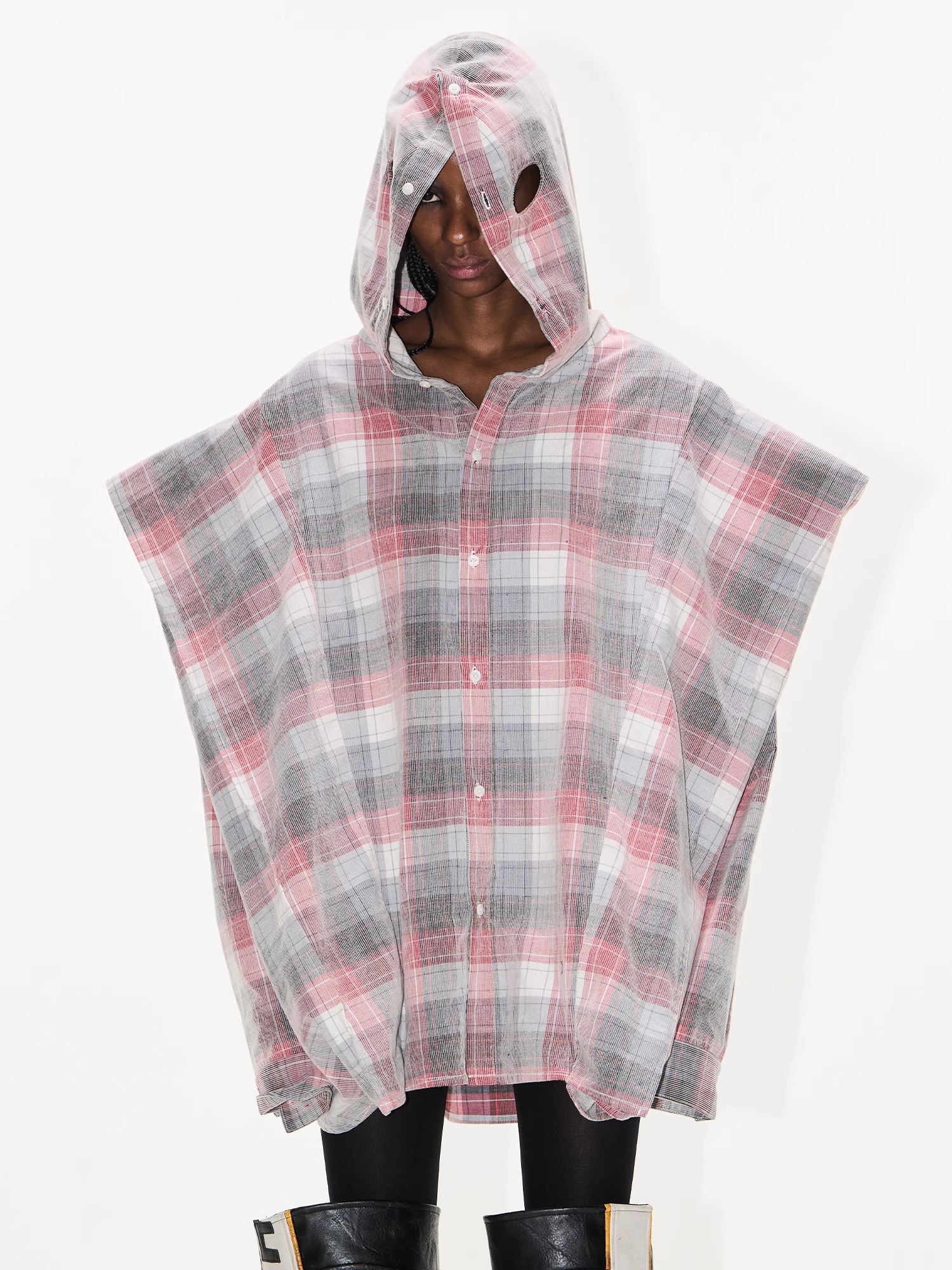 EXITMODE BY BLINDNOPLAN Hooded Mask Plaid Shirt