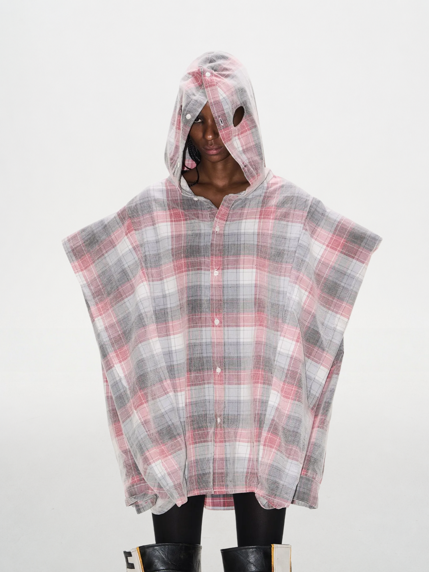 Hooded Mask Plaid Shirt