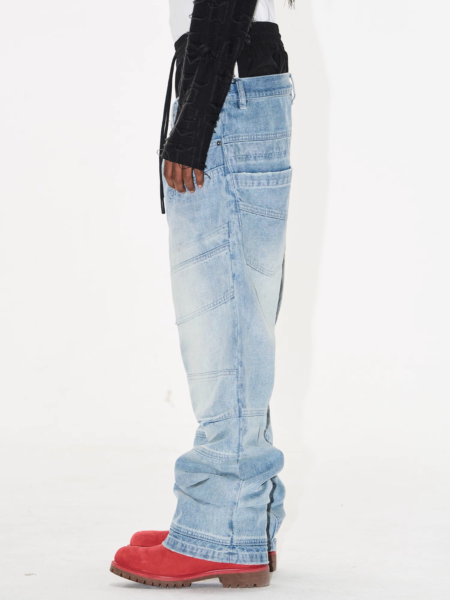EXITMODE BY BLINDNOPLAN Dual-Waist Sports Denim Deconstructed Lumber Pants