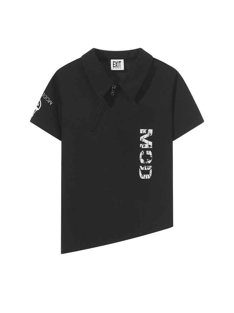 EXITMODE BY BLINDNOPLAN Asymmetric Zip-Collar Printed Polo