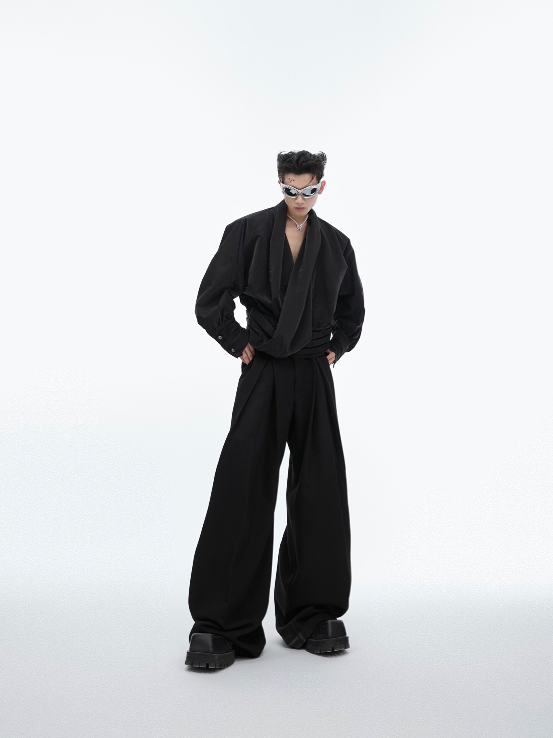 Deconstructed V-Neck Velvet Designer Shirt