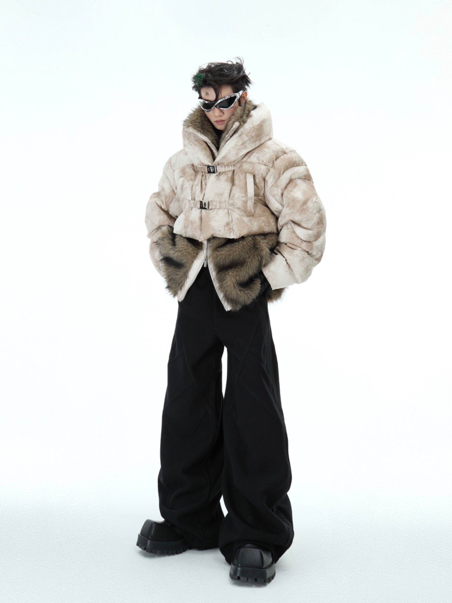 Deconstructed Condor Faux Two-Layer Thickened Fur Cotton Jacket