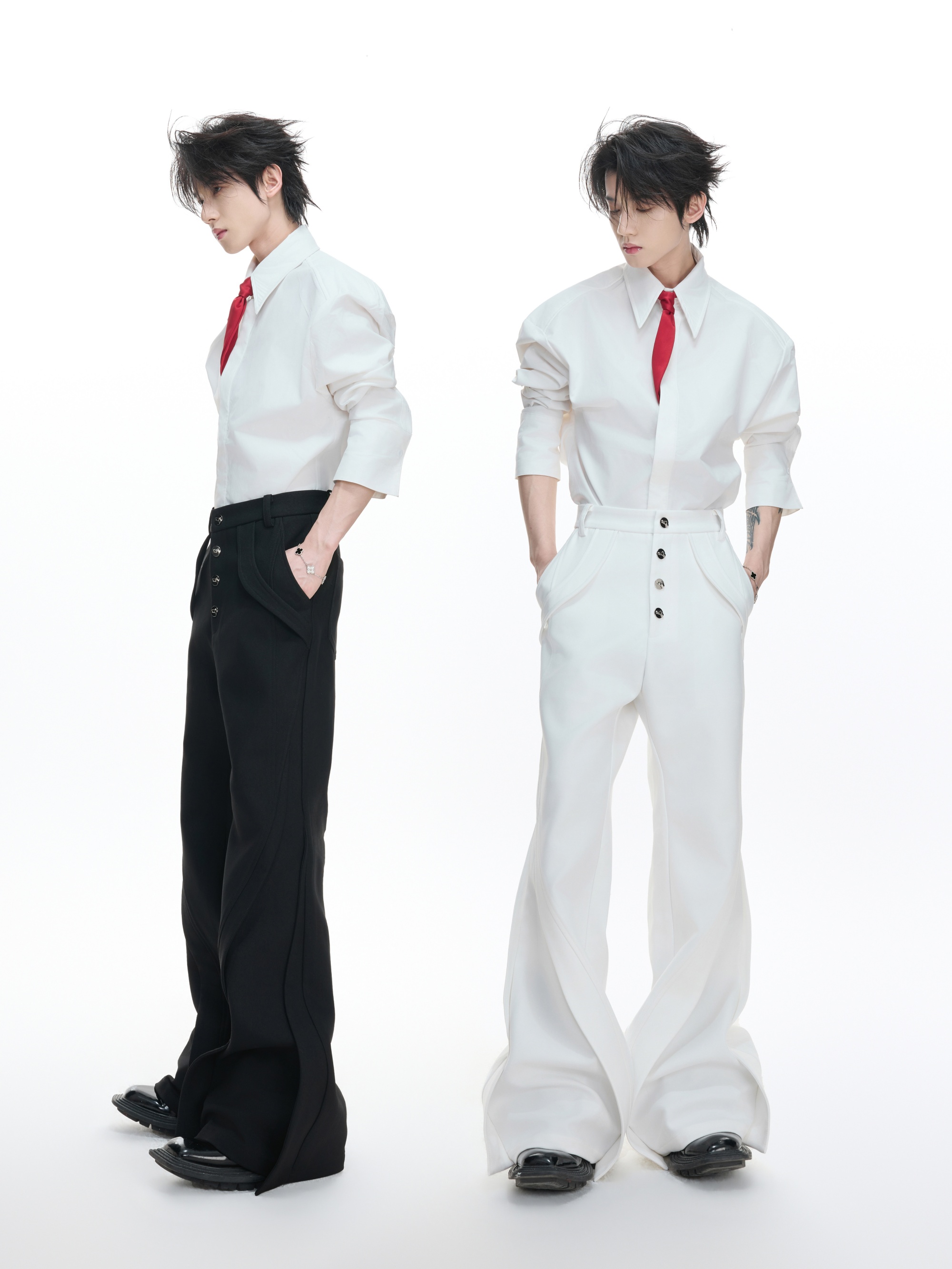 Chiren Deconstructed Paneled Micro-Flare Trousers