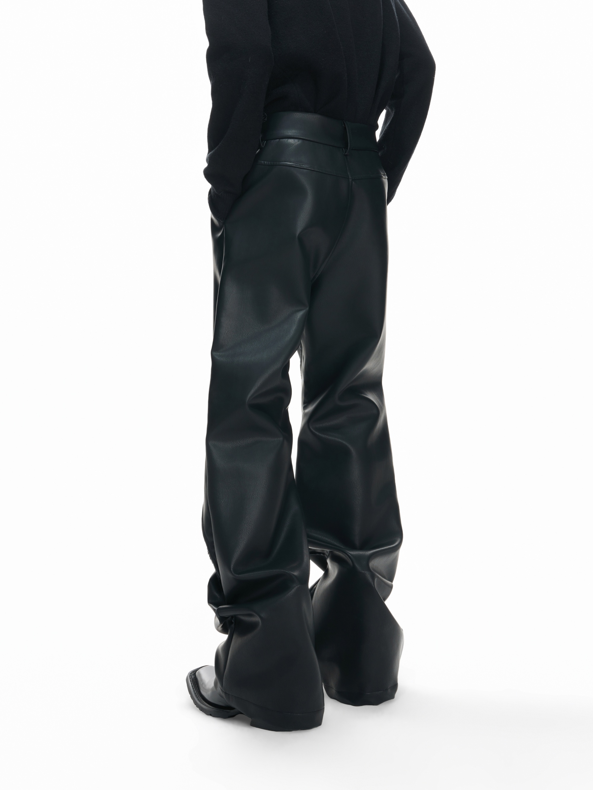 Wax-Coated Straight-Leg Leather Trousers