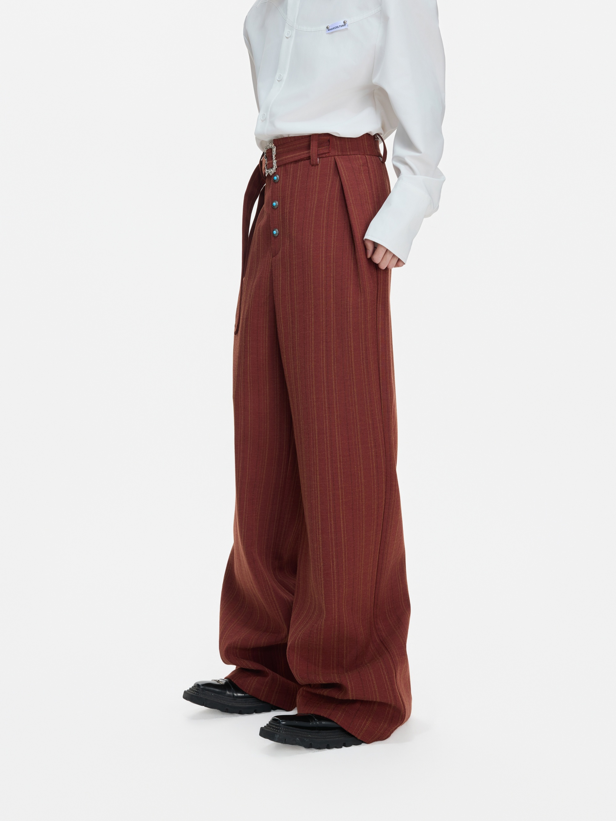 Vintage Pleated Stripe High-Waist Trousers