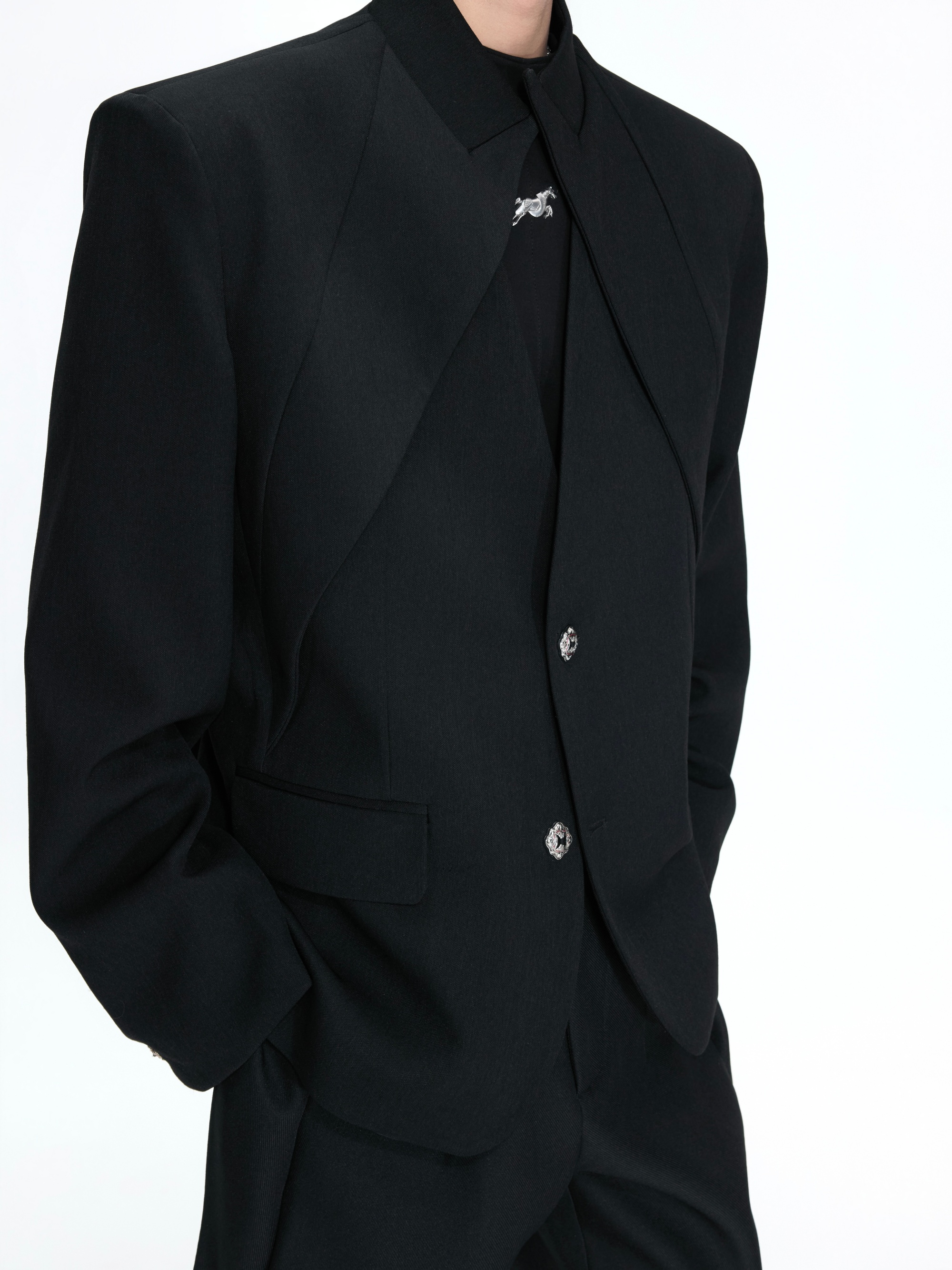 Black New-Chinese Stand-Collar Blazer Jacket