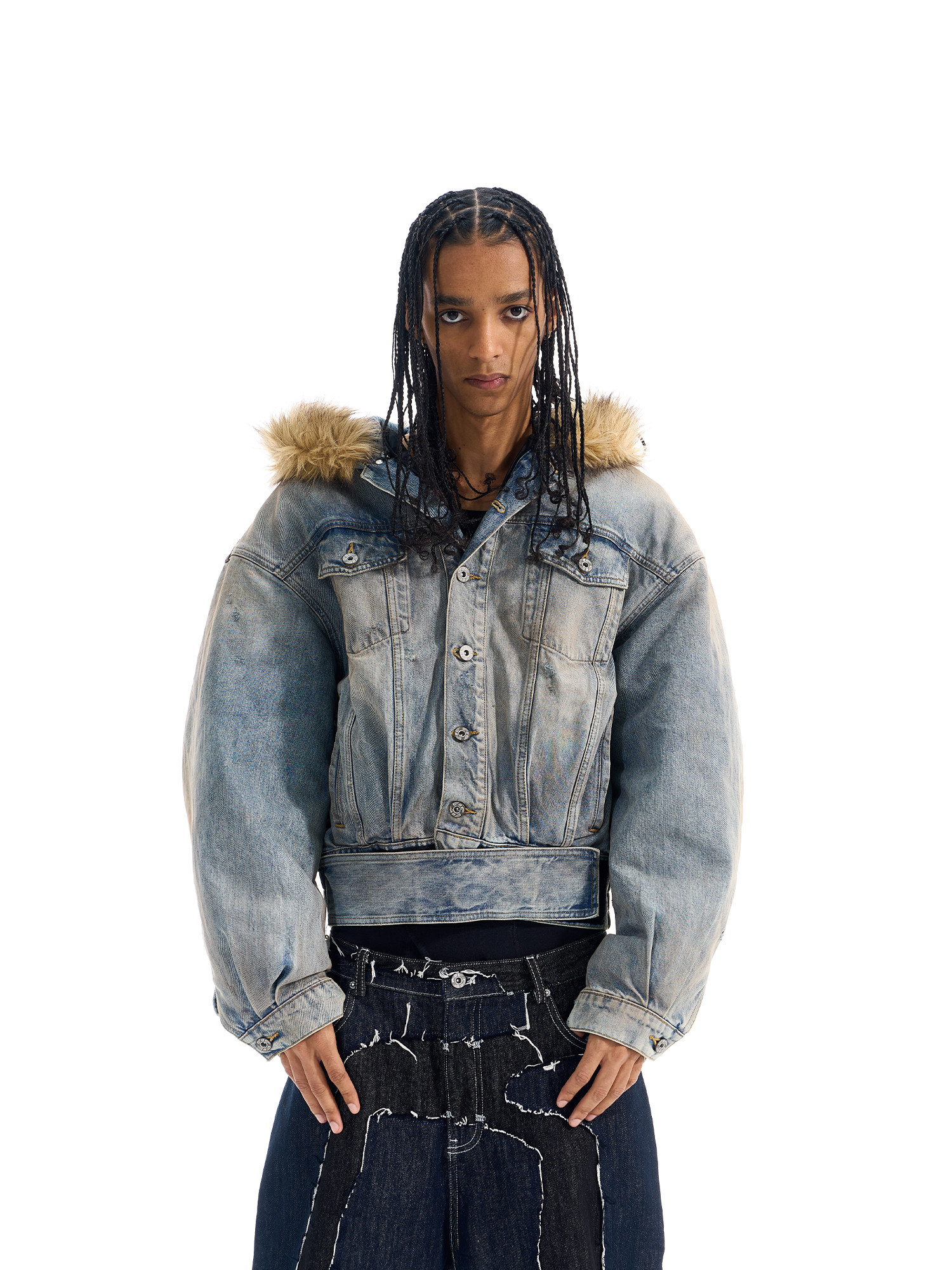 Washed Blue Vintage Oversized Denim Puffer Jacket