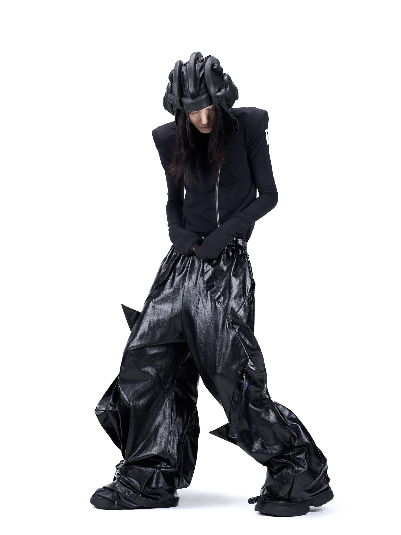 "Folded Shadow" Coated Deconstructed Parachute Pants