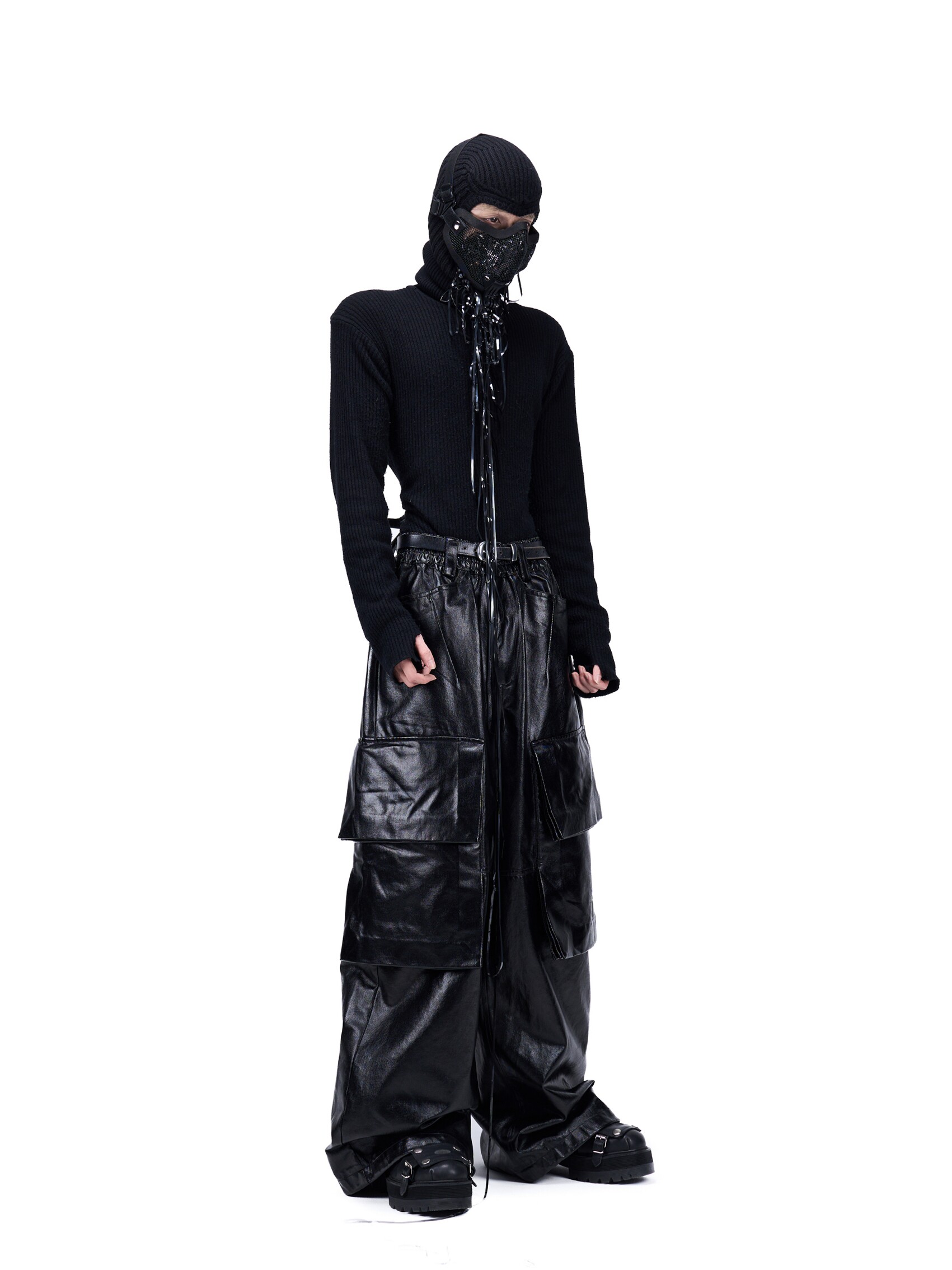 "Undercurrent" Coated Pleated Cargo Pants