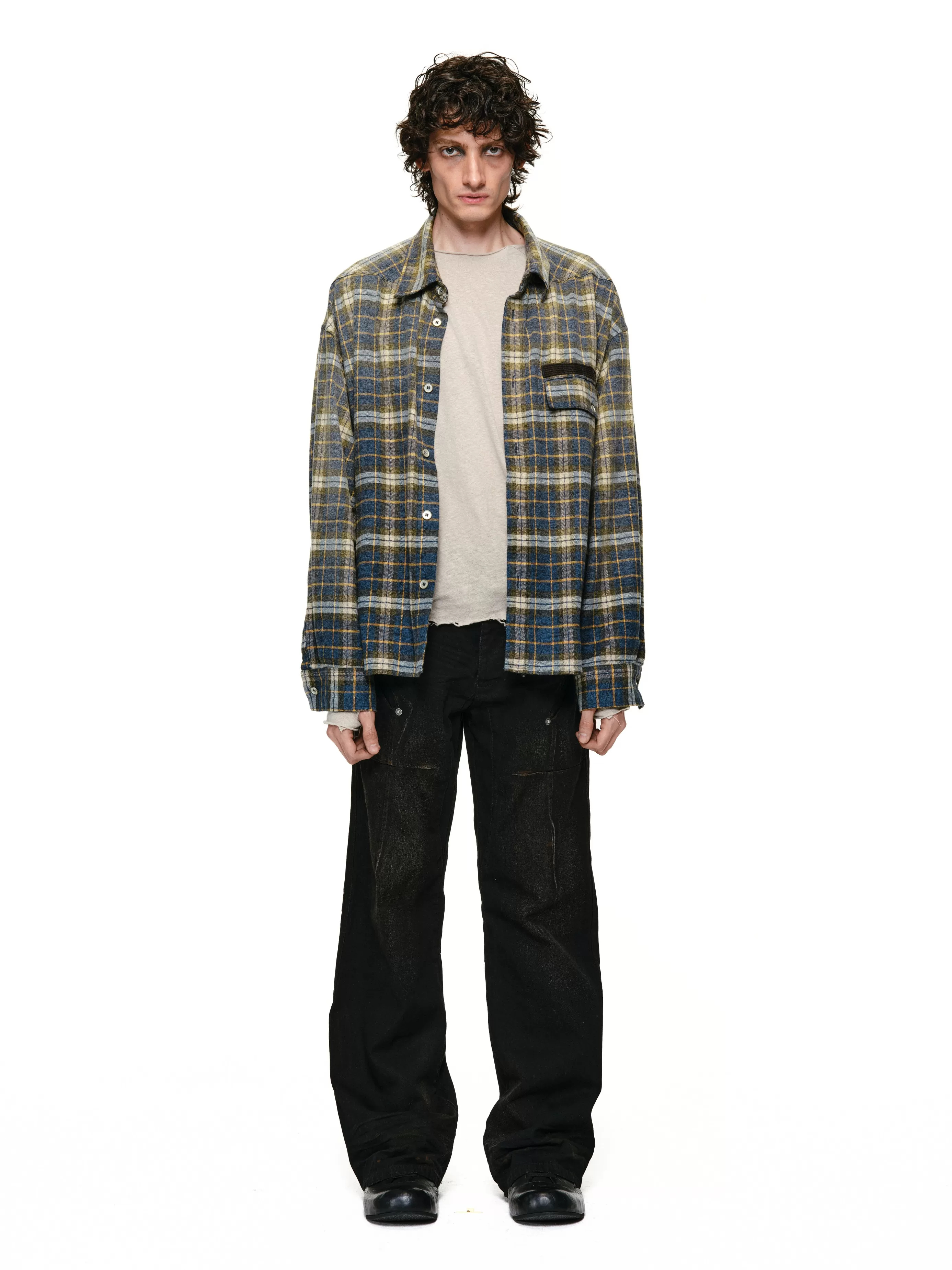 Aurora Fade-Tartan Brushed Gradient-Fade Overshirt
