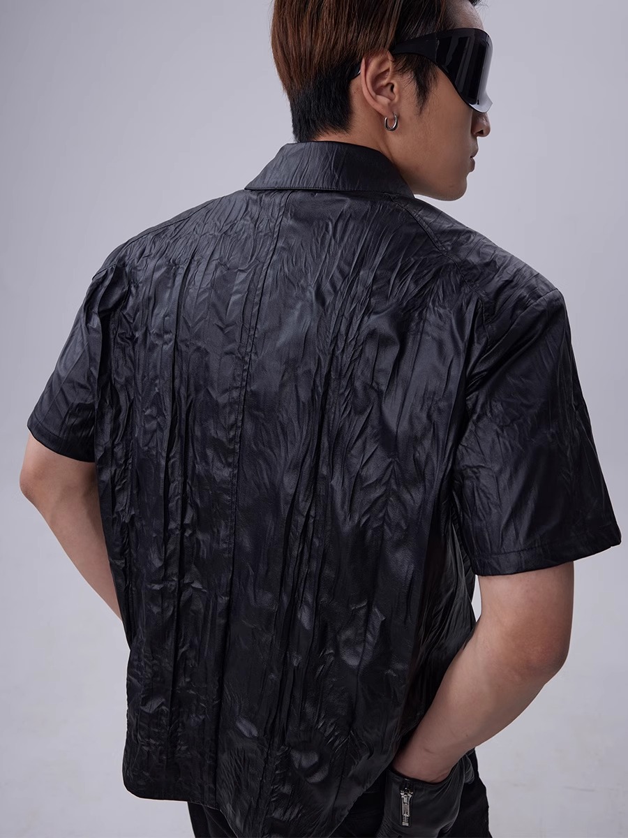 RVANGUARD 23SS PLEATED EFFECT ASYMMETRIC ZIP SHIRT