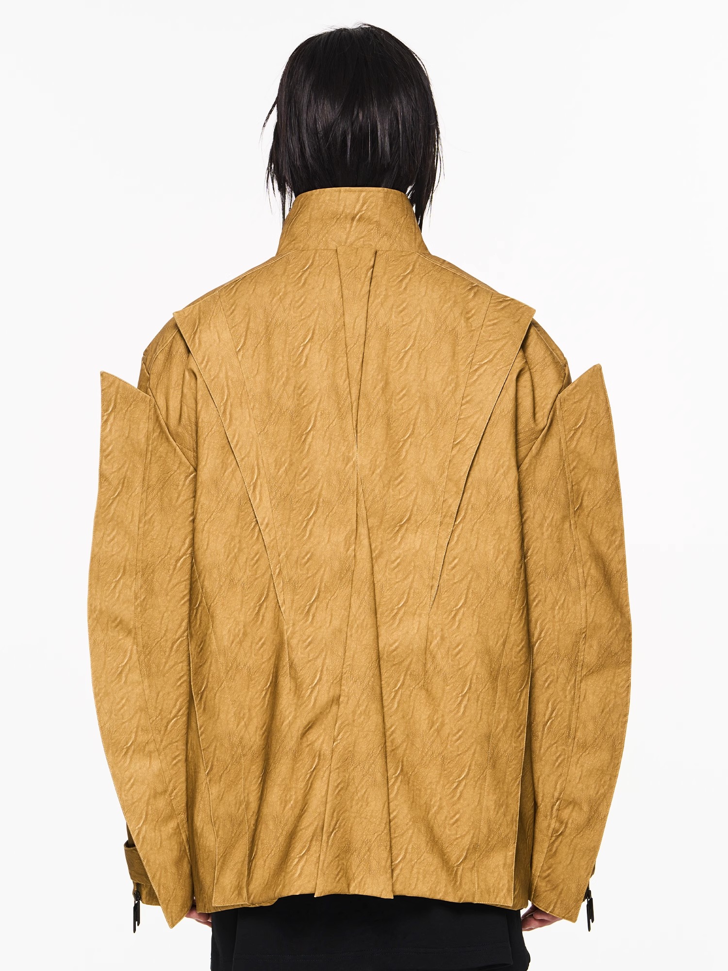 BLINDNOPLAN 23AW Multi-panel Asymmetrical Blade Washed Cotton-padded Leather Jacket